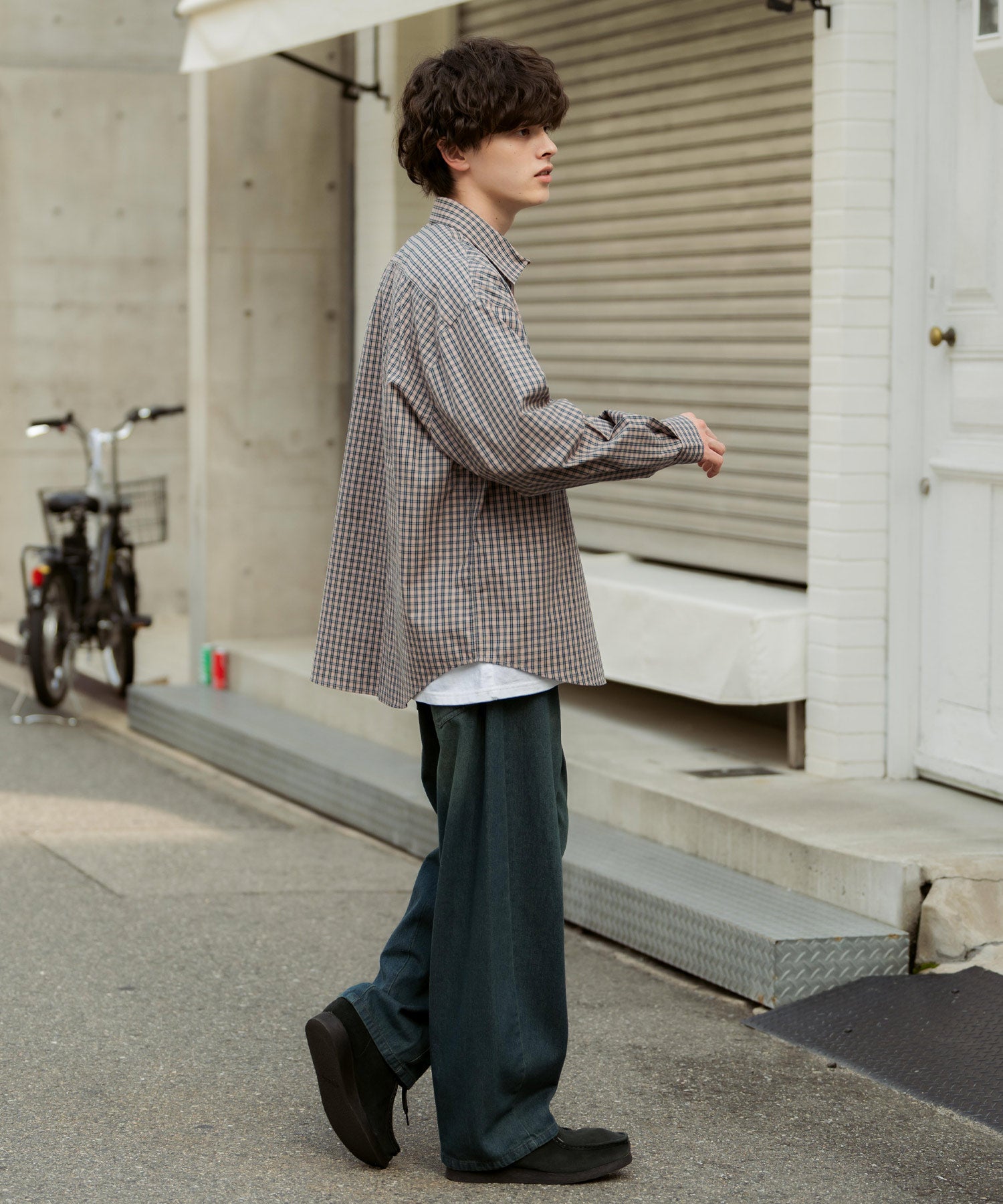 ロッキーモンロー Rocky Monroe チェックシャツ ハーフジップ 長袖 メンズ レディース ネルシャツ オンブレ 総柄 オーバーサイズ ビッグシルエット ルーズ リラックス ゆったり 14762 （ネイビーチェック） ネイビーチェック