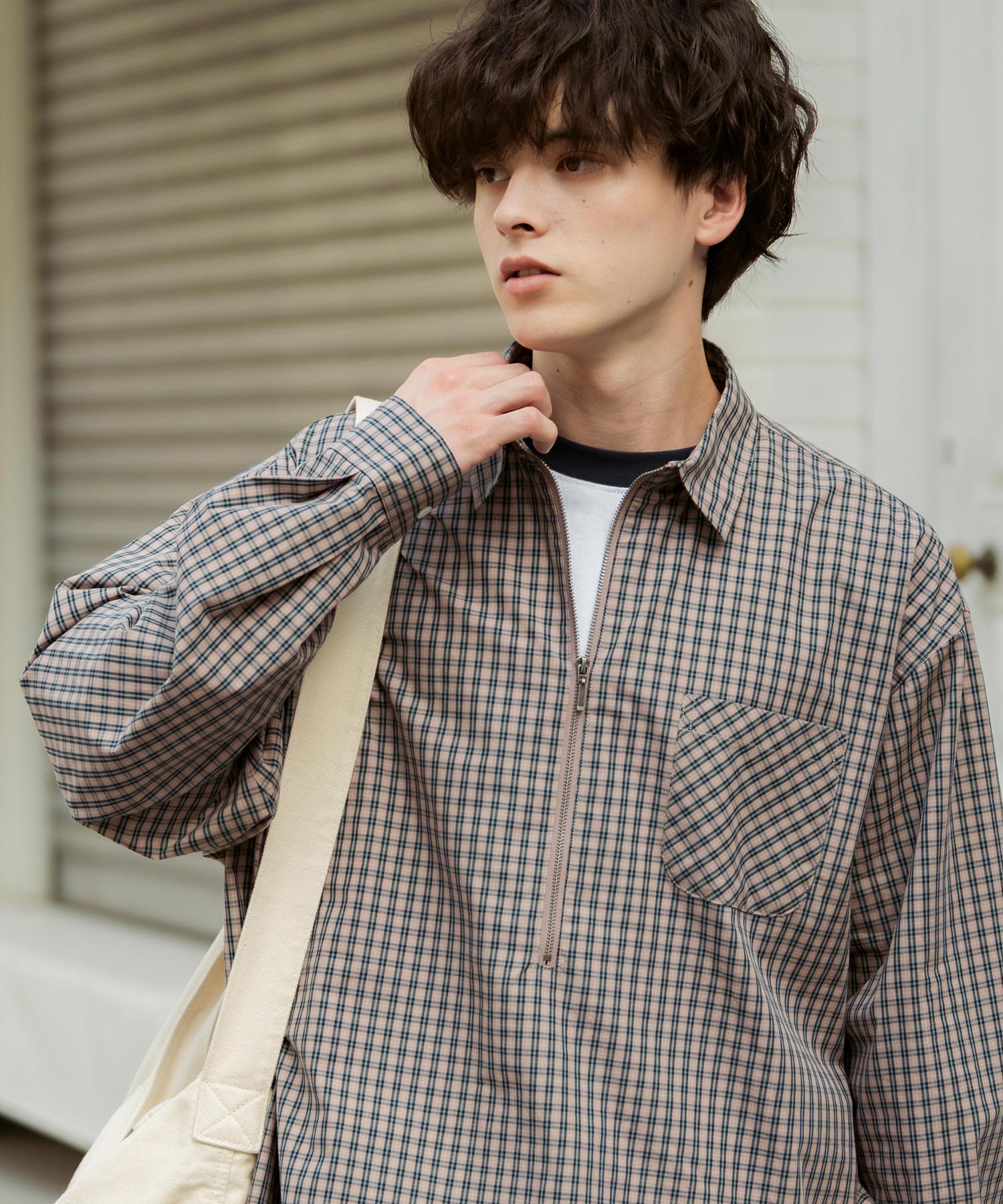 ロッキーモンロー Rocky Monroe チェックシャツ ハーフジップ 長袖 メンズ レディース ネルシャツ オンブレ 総柄 オーバーサイズ ビッグシルエット ルーズ リラックス ゆったり 14762 （ネイビーチェック） ネイビーチェック