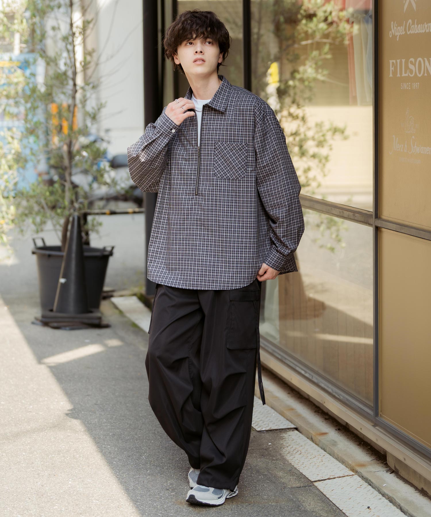 ロッキーモンロー Rocky Monroe チェックシャツ ハーフジップ 長袖 メンズ レディース ネルシャツ オンブレ 総柄 オーバーサイズ ビッグシルエット ルーズ リラックス ゆったり 14762 （ネイビーチェック） ネイビーチェック