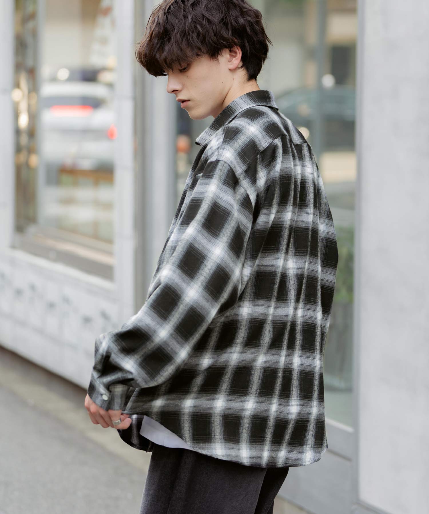 ロッキーモンロー Rocky Monroe チェックシャツ ハーフジップ 長袖 メンズ レディース ネルシャツ オンブレ 総柄 オーバーサイズ ビッグシルエット ルーズ リラックス ゆったり 14762 （ネイビーチェック） ネイビーチェック