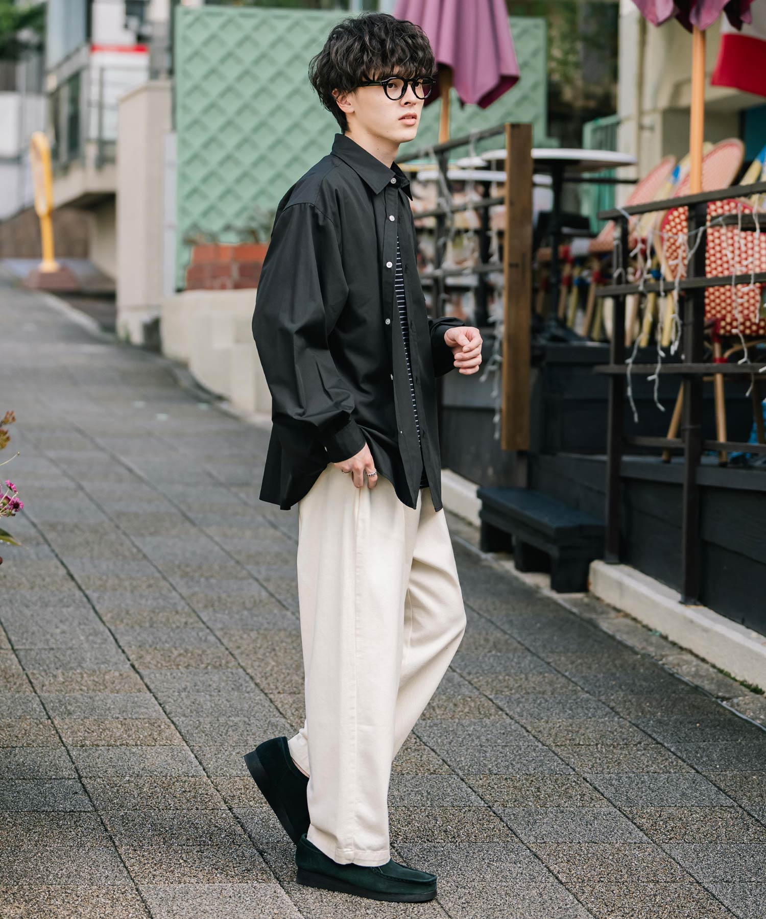 ロッキーモンロー Rocky Monroe カジュアルシャツ 長袖 メンズ チェック ストライプ 無地 TCブロード 白シャツ オーバーサイズ リラックス レギュラーカラー 胸ポケット 14718 （ブルー2(ストライプ)） ブルー2(ストライプ)