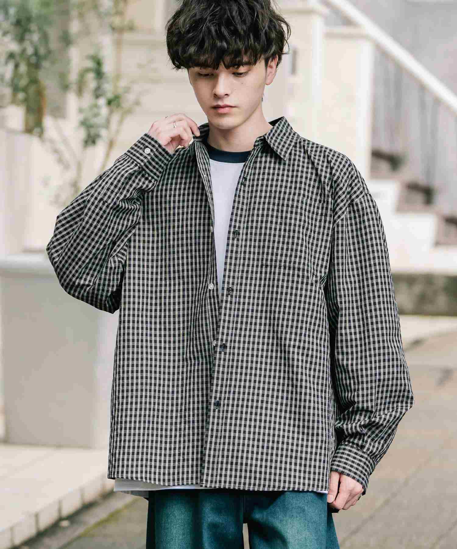 ロッキーモンロー Rocky Monroe カジュアルシャツ 長袖 メンズ チェック ストライプ 無地 TCブロード 白シャツ オーバーサイズ リラックス レギュラーカラー 胸ポケット 14718 （ブルー2(ストライプ)） ブルー2(ストライプ)