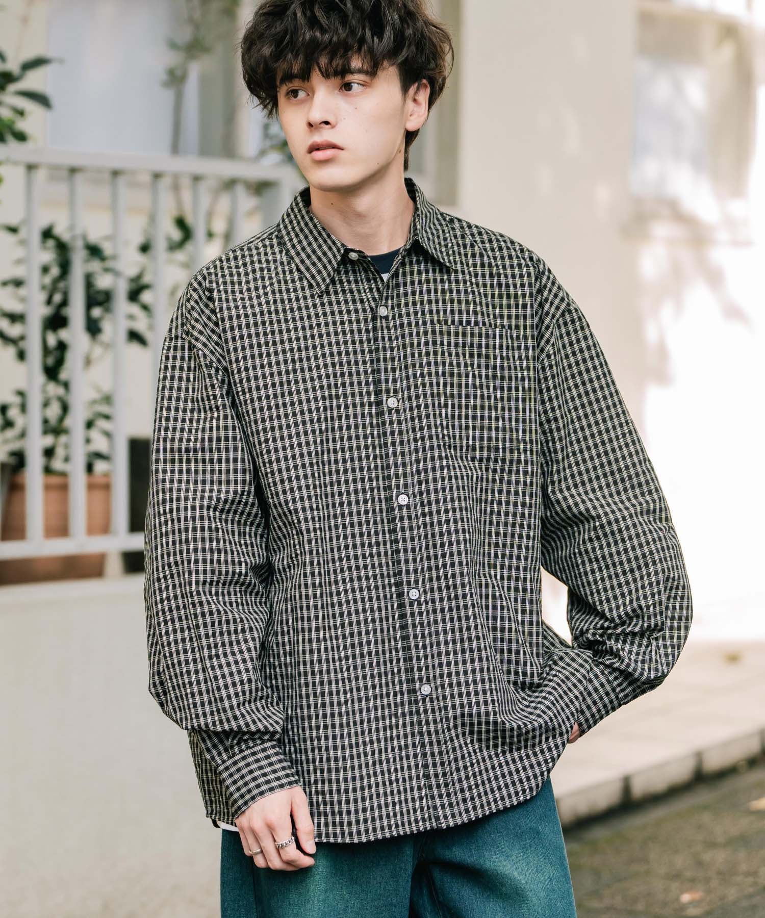 ロッキーモンロー Rocky Monroe カジュアルシャツ 長袖 メンズ チェック ストライプ 無地 TCブロード 白シャツ オーバーサイズ リラックス レギュラーカラー 胸ポケット 14718 （ブルー2(ストライプ)） ブルー2(ストライプ)