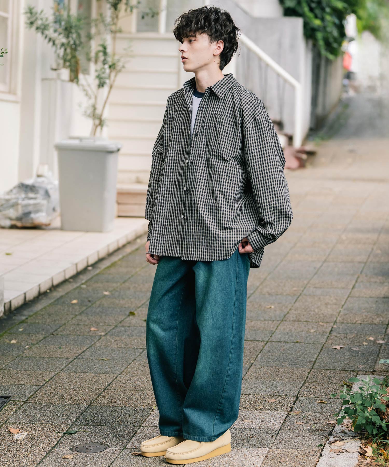 ロッキーモンロー Rocky Monroe カジュアルシャツ 長袖 メンズ チェック ストライプ 無地 TCブロード 白シャツ オーバーサイズ リラックス レギュラーカラー 胸ポケット 14718 （ブルー2(ストライプ)） ブルー2(ストライプ)