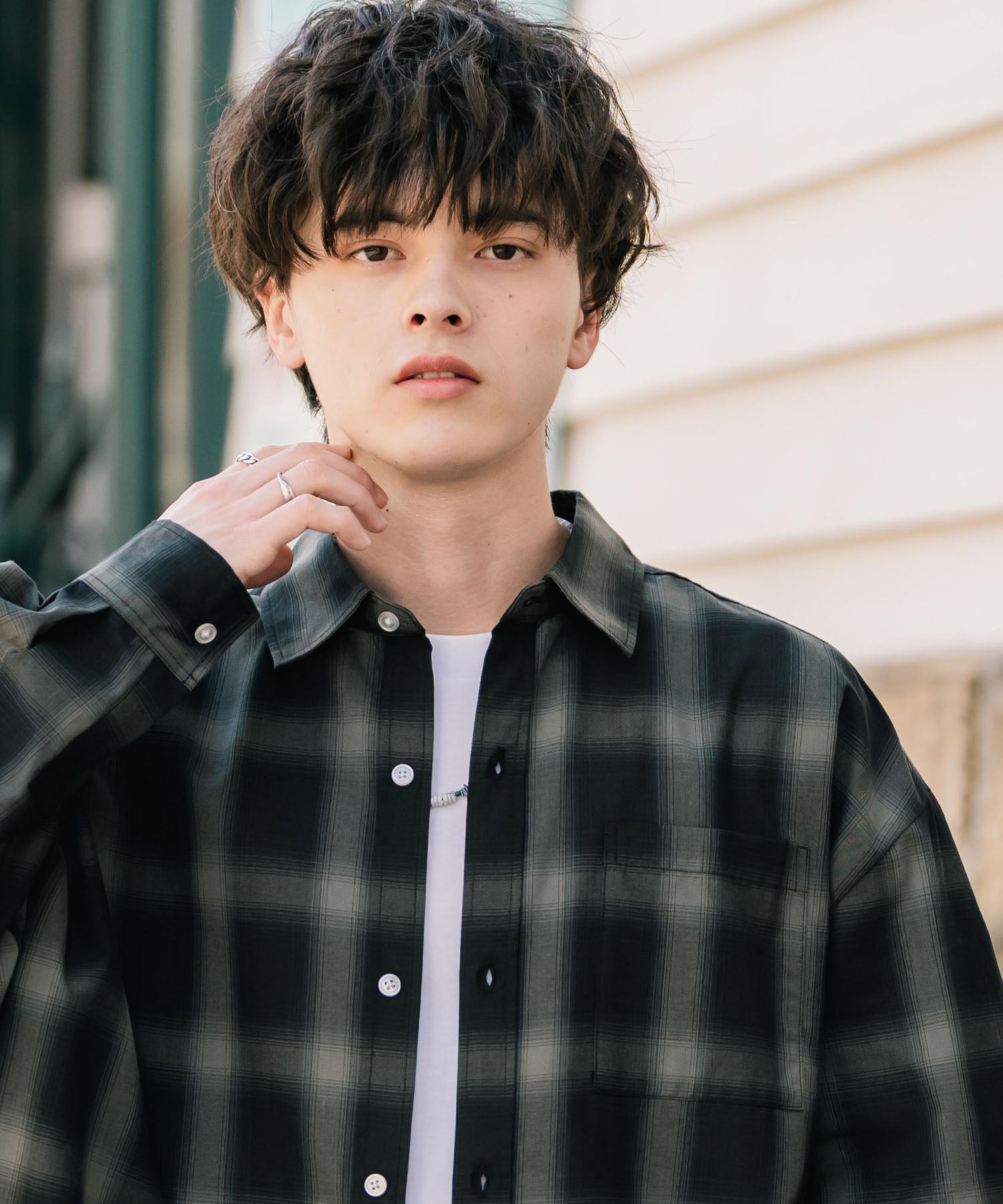 ロッキーモンロー Rocky Monroe カジュアルシャツ 長袖 メンズ チェック ストライプ 無地 TCブロード 白シャツ オーバーサイズ リラックス レギュラーカラー 胸ポケット 14718 （ホワイト） ホワイト