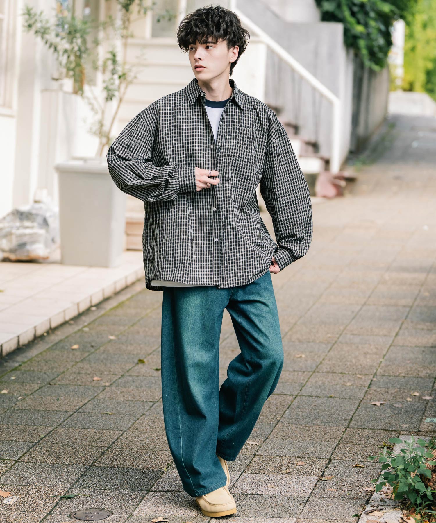 ロッキーモンロー Rocky Monroe カジュアルシャツ 長袖 メンズ チェック ストライプ 無地 TCブロード 白シャツ オーバーサイズ リラックス レギュラーカラー 胸ポケット 14718 （ホワイト） ホワイト