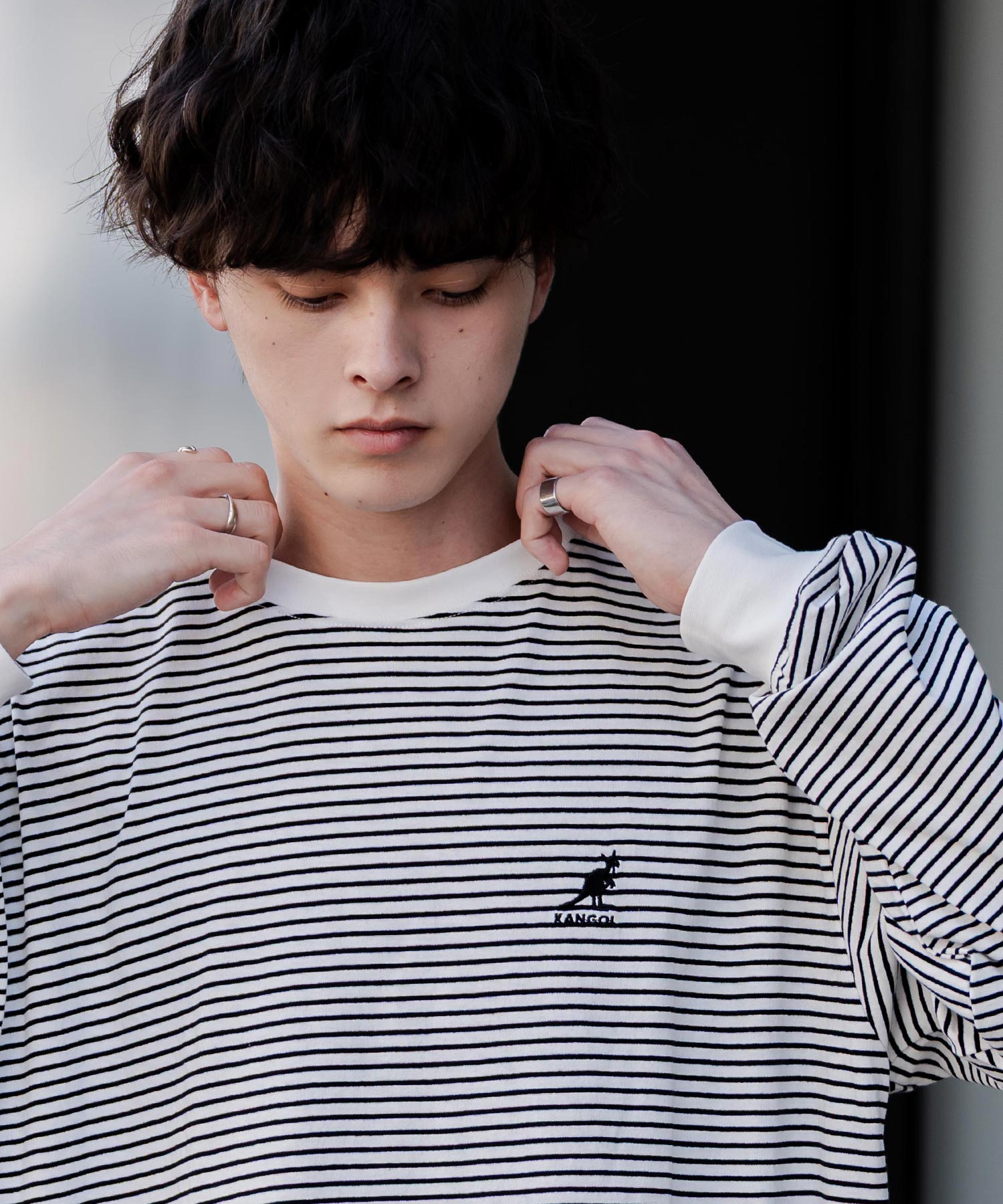 ロッキーモンロー Rocky Monroe KANGOL カンゴール Tシャツ 長袖 メンズ カットソー オーバーサイズ リラックス ボーダー ワンポイント ロゴ刺繍 シンプル カジュアル 14630 （ホワイト(ボーダー)） ホワイト(ボーダー)