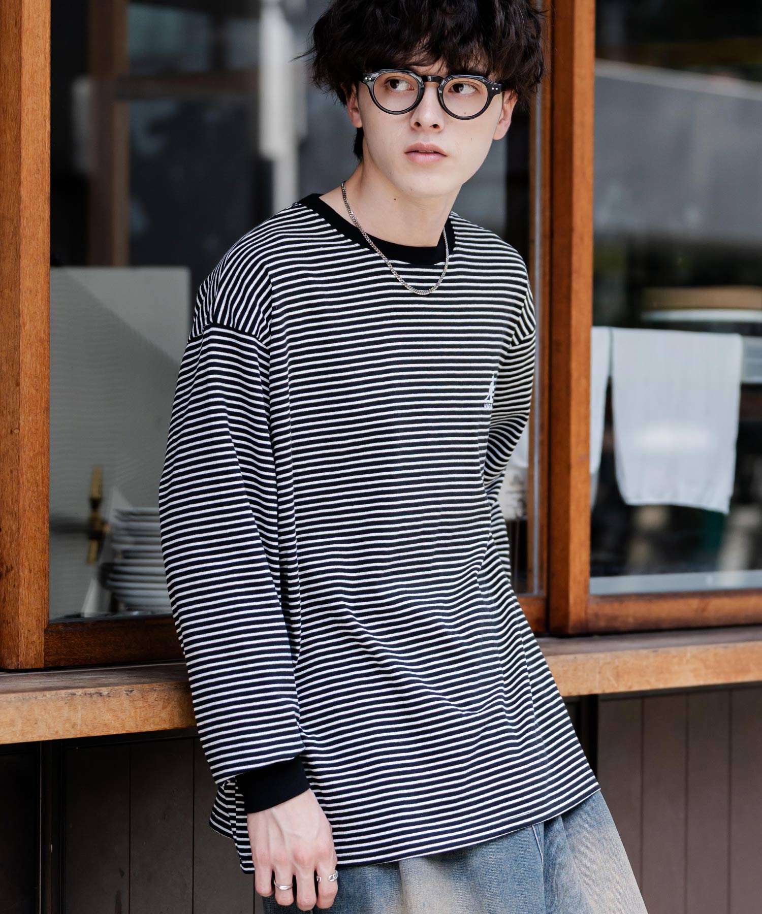 ロッキーモンロー Rocky Monroe KANGOL カンゴール Tシャツ 長袖 メンズ カットソー オーバーサイズ リラックス ボーダー ワンポイント ロゴ刺繍 シンプル カジュアル 14630 （ホワイト(ボーダー)） ホワイト(ボーダー)