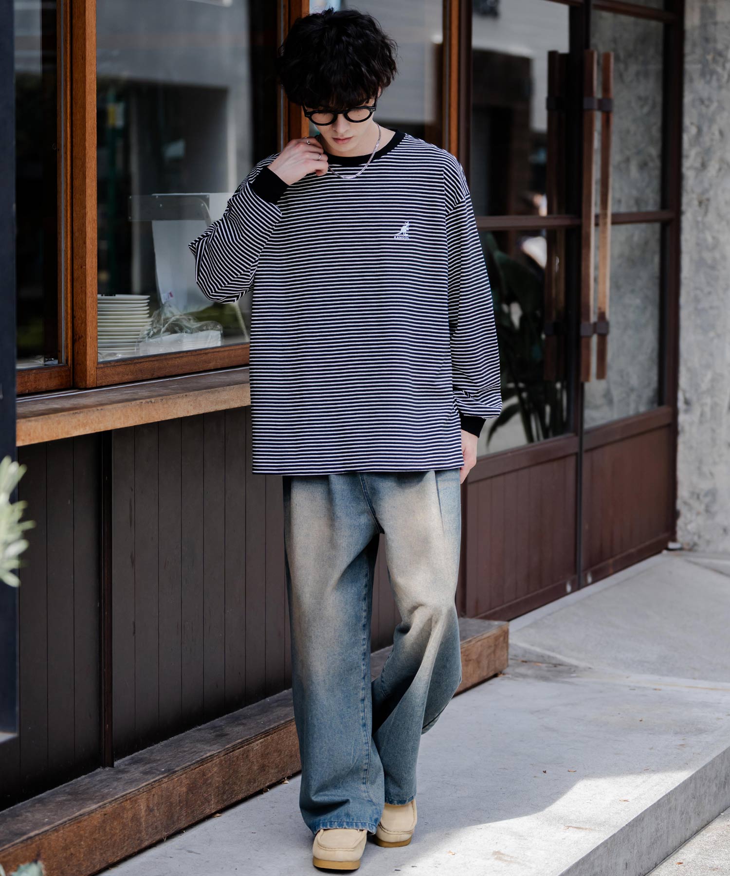 ロッキーモンロー Rocky Monroe KANGOL カンゴール Tシャツ 長袖 メンズ カットソー オーバーサイズ リラックス ボーダー ワンポイント ロゴ刺繍 シンプル カジュアル 14630 （ホワイト(ボーダー)） ホワイト(ボーダー)
