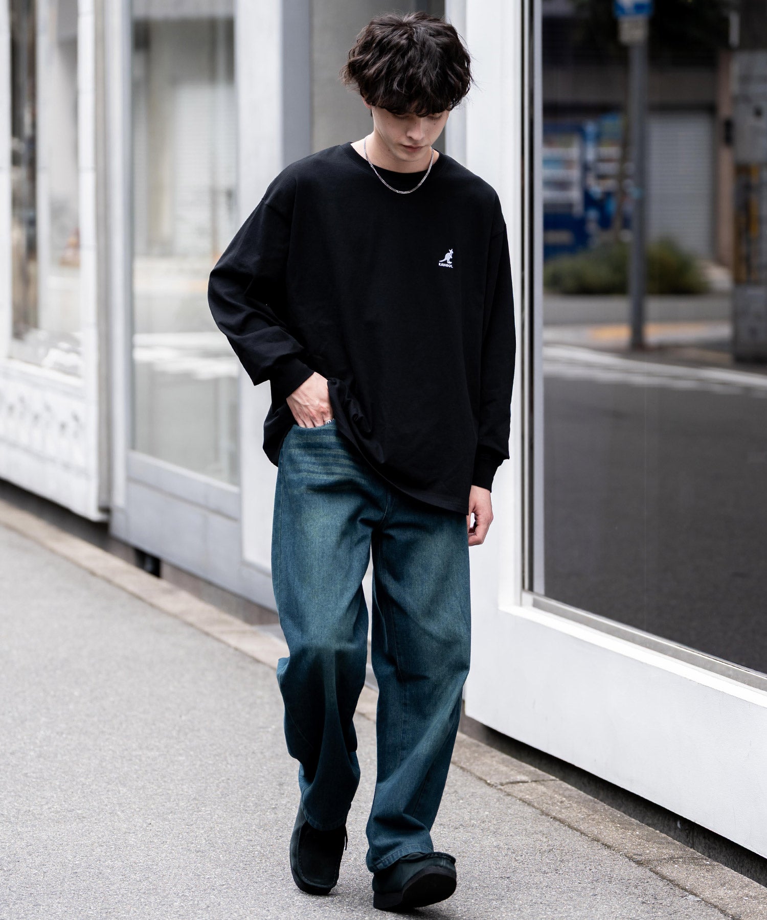 ロッキーモンロー Rocky Monroe KANGOL カンゴール Tシャツ 長袖 メンズ カットソー オーバーサイズ リラックス ボーダー ワンポイント ロゴ刺繍 シンプル カジュアル 14630 （ホワイト(ボーダー)） ホワイト(ボーダー)