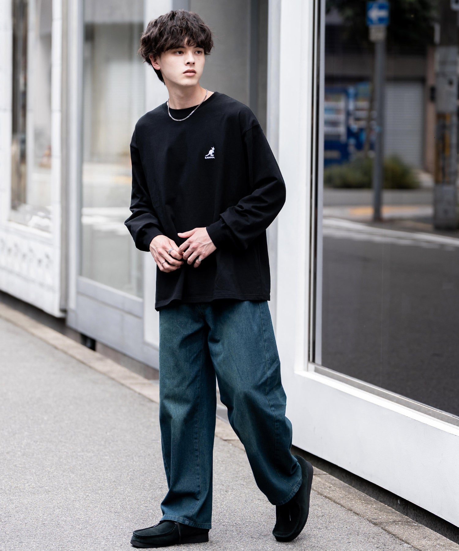 ロッキーモンロー Rocky Monroe KANGOL カンゴール Tシャツ 長袖 メンズ カットソー オーバーサイズ リラックス ボーダー ワンポイント ロゴ刺繍 シンプル カジュアル 14630 （ホワイト(ボーダー)） ホワイト(ボーダー)