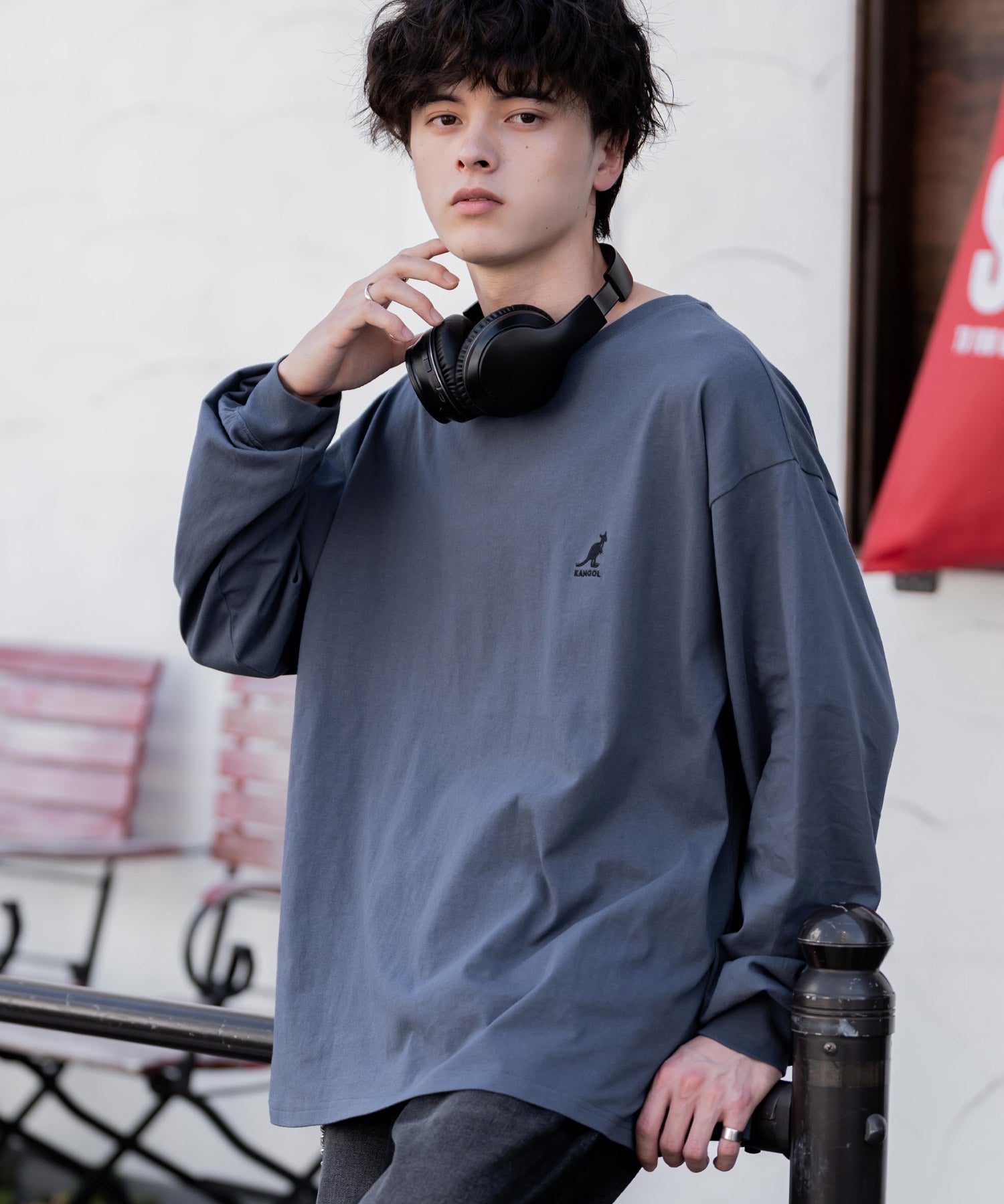 ロッキーモンロー Rocky Monroe KANGOL カンゴール Tシャツ 長袖 メンズ カットソー オーバーサイズ リラックス ボーダー ワンポイント ロゴ刺繍 シンプル カジュアル 14630 （ホワイト(ボーダー)） ホワイト(ボーダー)