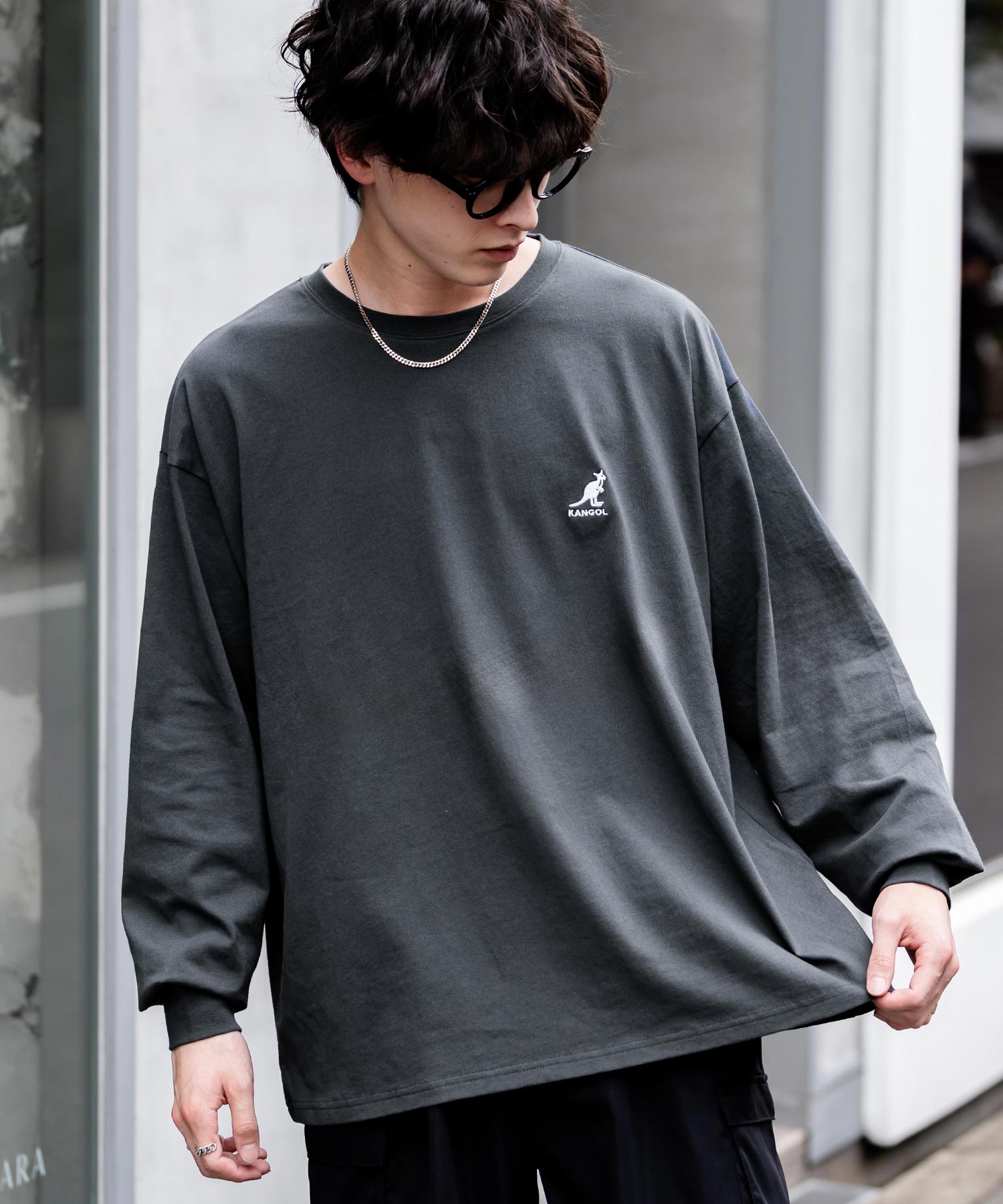 ロッキーモンロー Rocky Monroe KANGOL カンゴール Tシャツ 長袖 メンズ カットソー オーバーサイズ リラックス ボーダー ワンポイント ロゴ刺繍 シンプル カジュアル 14630 （ホワイト(ボーダー)） ホワイト(ボーダー)