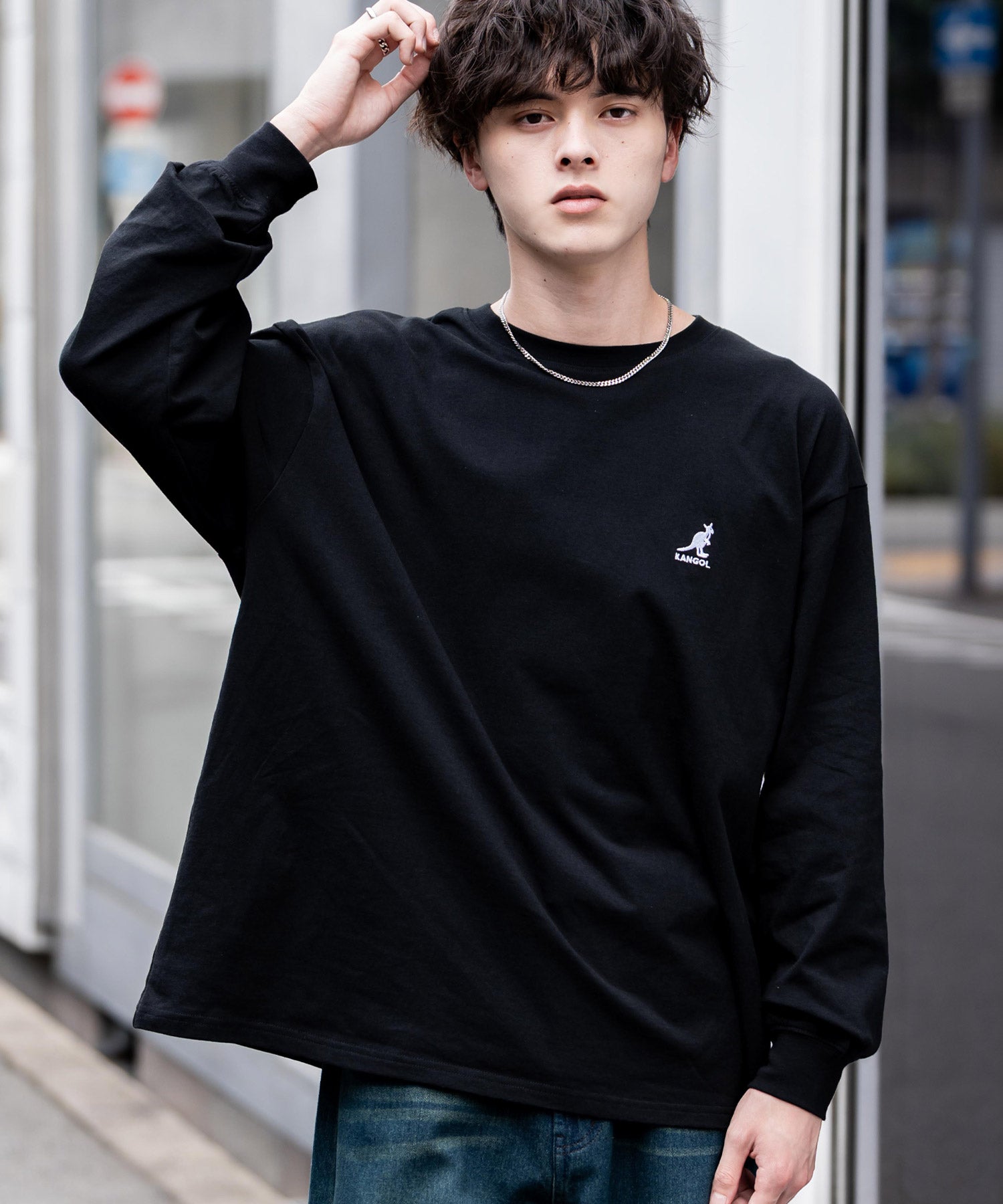 ロッキーモンロー Rocky Monroe KANGOL カンゴール Tシャツ 長袖 メンズ カットソー オーバーサイズ リラックス ボーダー ワンポイント ロゴ刺繍 シンプル カジュアル 14630 （ブラック） ブラック