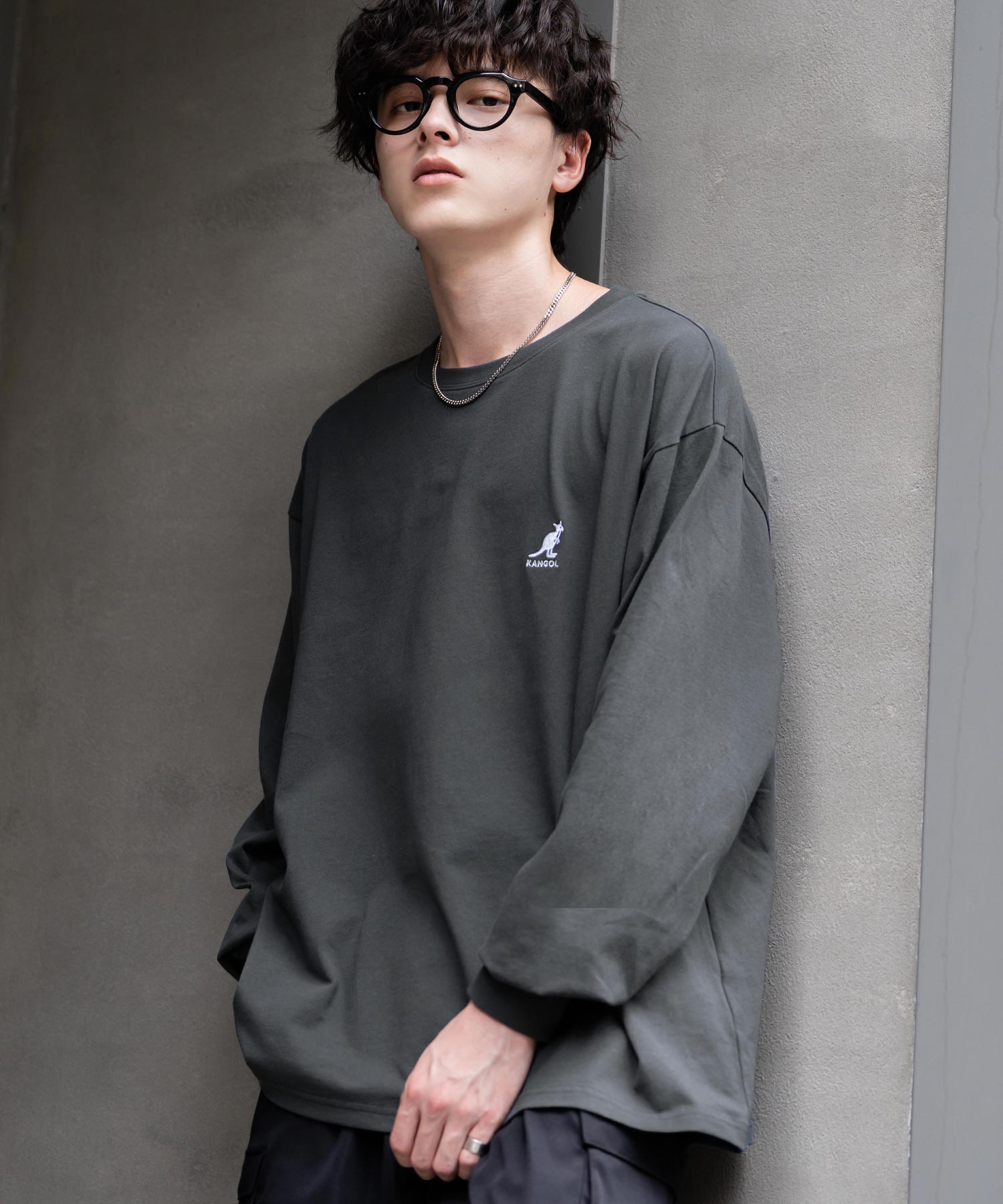 ロッキーモンロー Rocky Monroe KANGOL カンゴール Tシャツ 長袖 メンズ カットソー オーバーサイズ リラックス ボーダー ワンポイント ロゴ刺繍 シンプル カジュアル 14630 （チャコール） チャコール