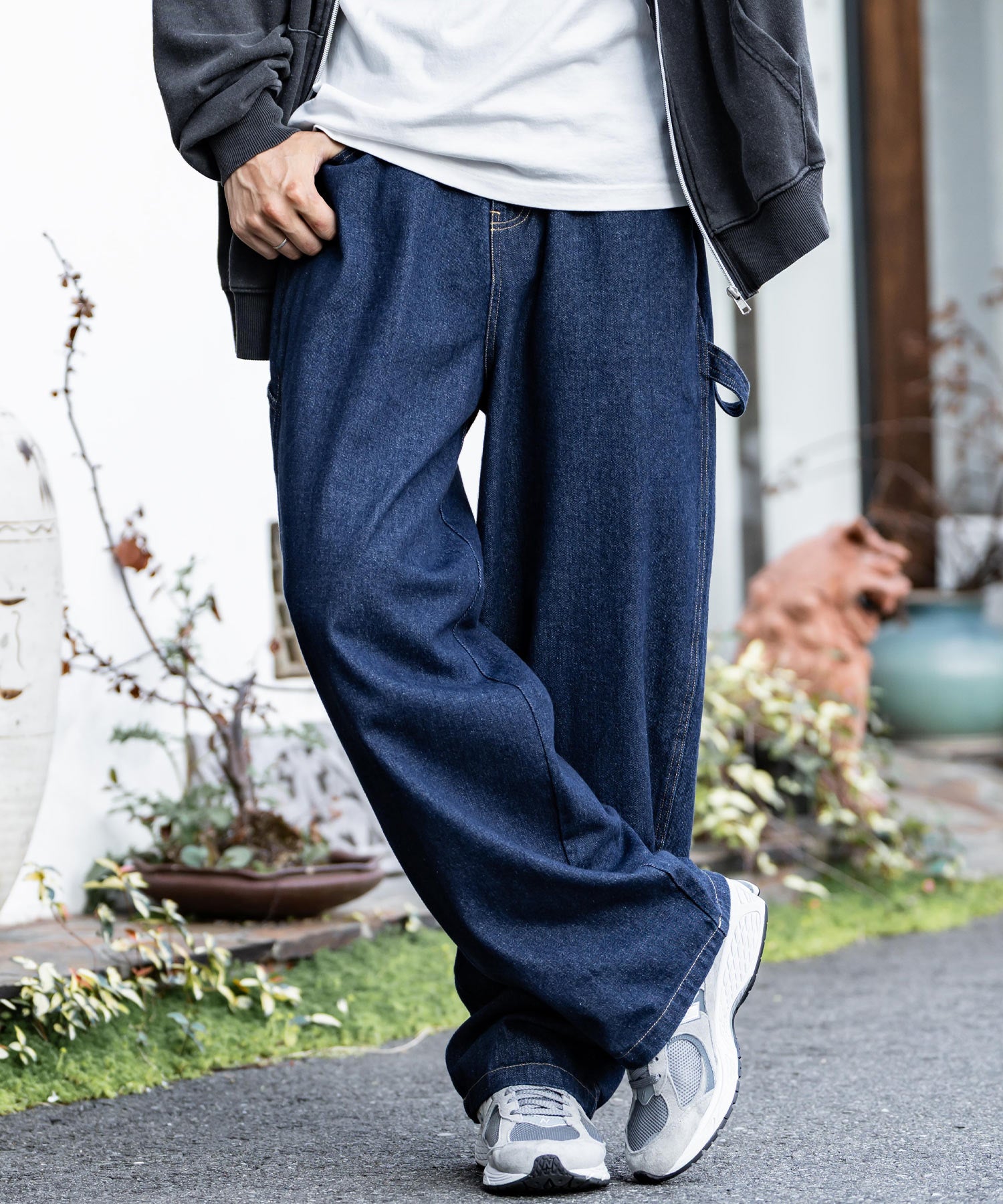 ロッキーモンロー Rocky Monroe KANGOL 別注 コラボ ペインターパンツ ワイドデニム ツイル メンズ テーパード リラックス ワンポイント ロゴ ケミカル ヴィンテージ 14631 （ワンウォッシュ） ワンウォッシュ