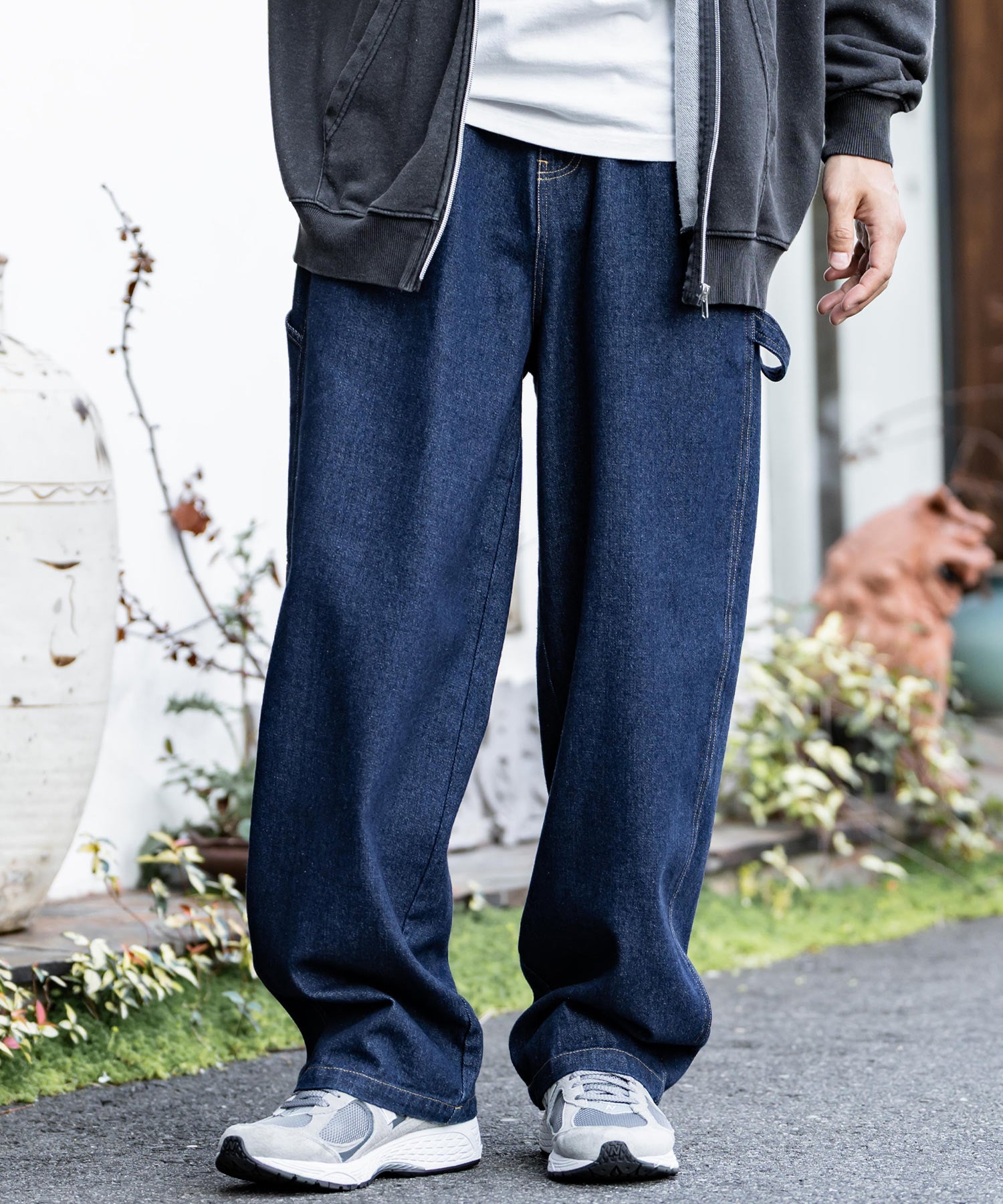ロッキーモンロー Rocky Monroe KANGOL 別注 コラボ ペインターパンツ ワイドデニム ツイル メンズ テーパード リラックス ワンポイント ロゴ ケミカル ヴィンテージ 14631 （ワンウォッシュ） ワンウォッシュ