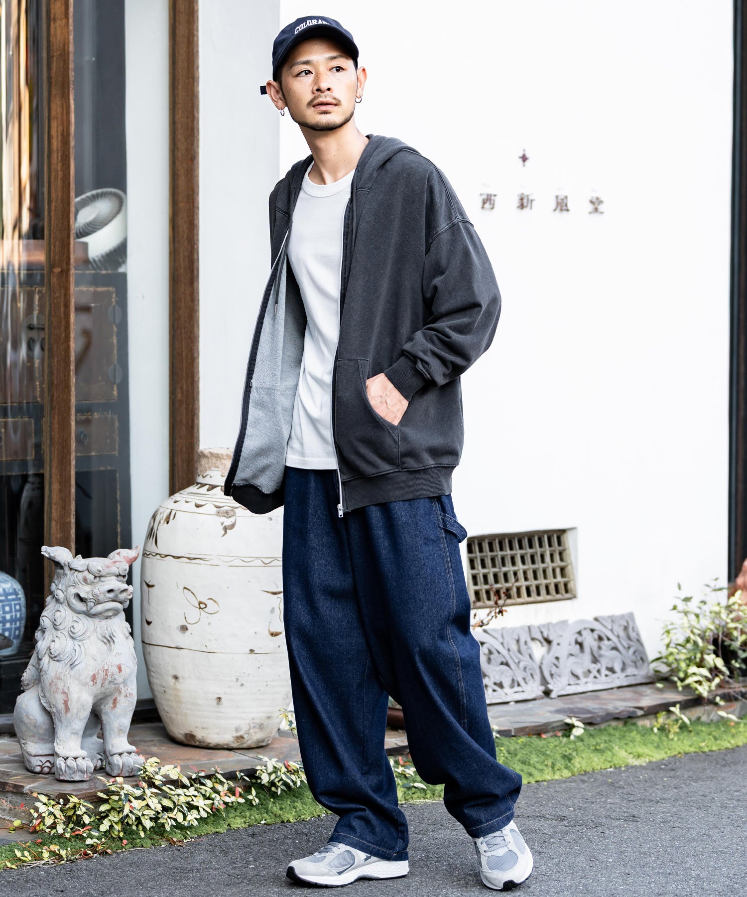 ロッキーモンロー Rocky Monroe KANGOL 別注 コラボ ペインターパンツ ワイドデニム ツイル メンズ テーパード リラックス ワンポイント ロゴ ケミカル ヴィンテージ 14631 （ワンウォッシュ） ワンウォッシュ
