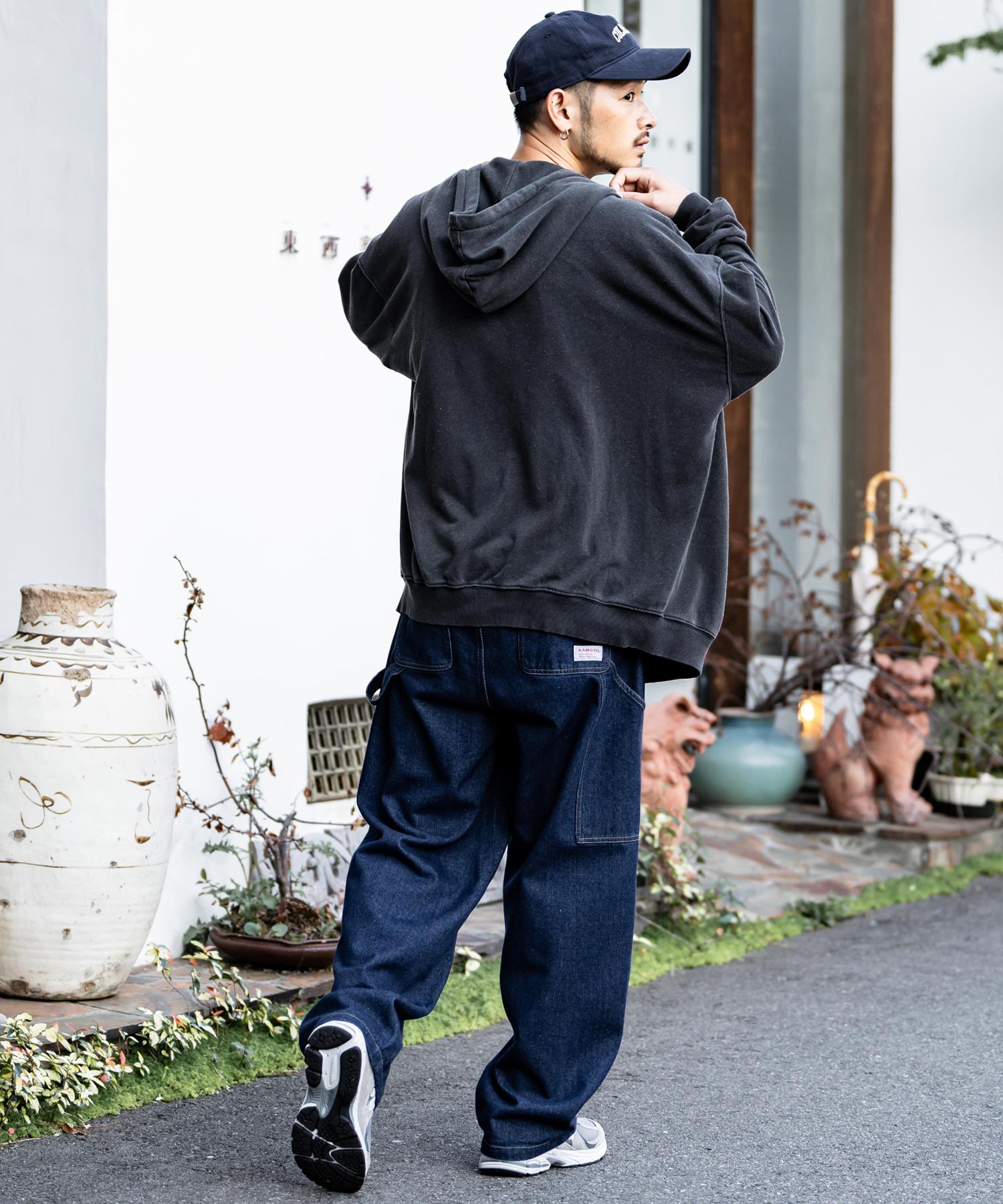 ロッキーモンロー Rocky Monroe KANGOL 別注 コラボ ペインターパンツ ワイドデニム ツイル メンズ テーパード リラックス ワンポイント ロゴ ケミカル ヴィンテージ 14631 （ワンウォッシュ） ワンウォッシュ