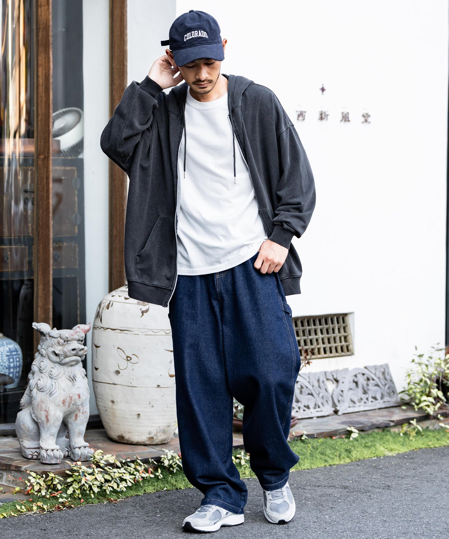 ロッキーモンロー Rocky Monroe KANGOL 別注 コラボ ペインターパンツ ワイドデニム ツイル メンズ テーパード リラックス ワンポイント ロゴ ケミカル ヴィンテージ 14631 （ワンウォッシュ） ワンウォッシュ