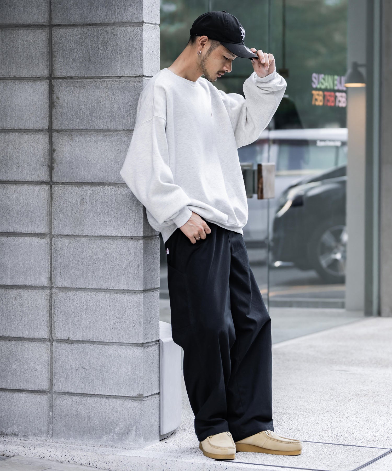 ロッキーモンロー Rocky Monroe KANGOL 別注 コラボ ペインターパンツ ワイドデニム ツイル メンズ テーパード リラックス ワンポイント ロゴ ケミカル ヴィンテージ 14631 （ワンウォッシュ） ワンウォッシュ