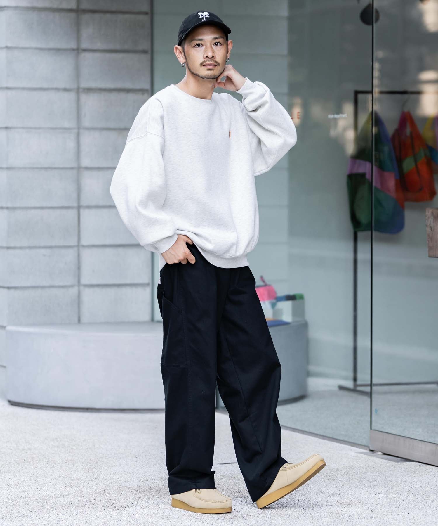 ロッキーモンロー Rocky Monroe KANGOL 別注 コラボ ペインターパンツ ワイドデニム ツイル メンズ テーパード リラックス ワンポイント ロゴ ケミカル ヴィンテージ 14631 （ワンウォッシュ） ワンウォッシュ