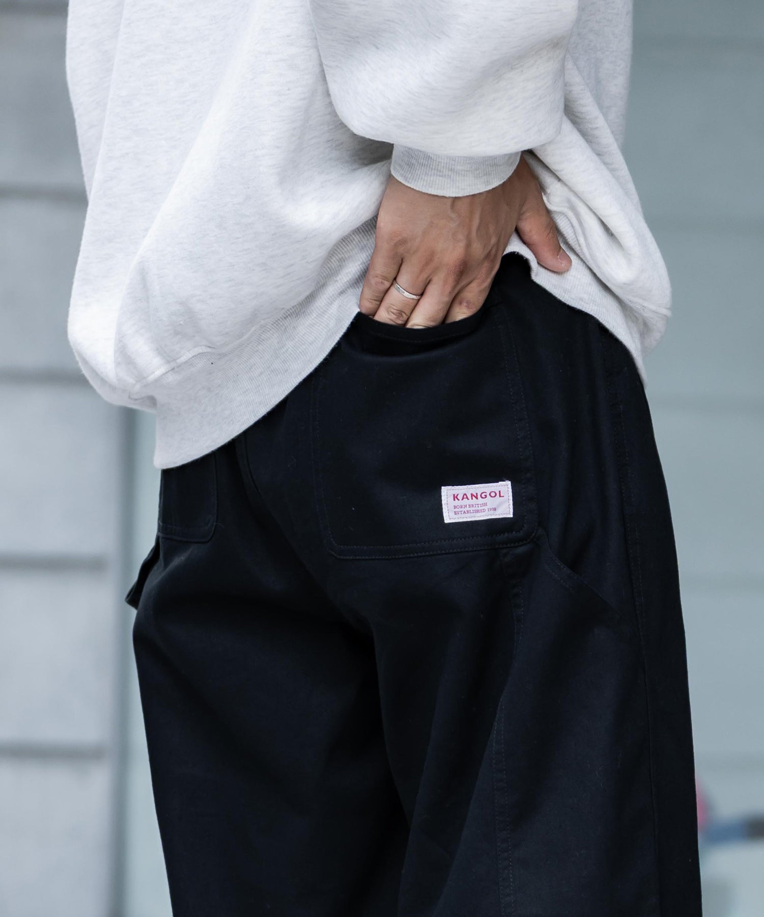 ロッキーモンロー Rocky Monroe KANGOL 別注 コラボ ペインターパンツ ワイドデニム ツイル メンズ テーパード リラックス ワンポイント ロゴ ケミカル ヴィンテージ 14631 （ワンウォッシュ） ワンウォッシュ