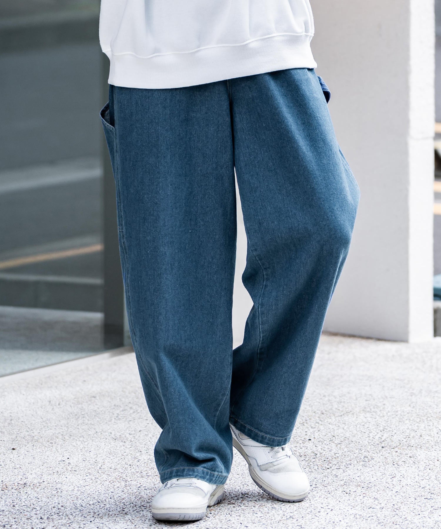 ロッキーモンロー Rocky Monroe KANGOL 別注 コラボ ペインターパンツ ワイドデニム ツイル メンズ テーパード リラックス ワンポイント ロゴ ケミカル ヴィンテージ 14631 （ワンウォッシュ） ワンウォッシュ