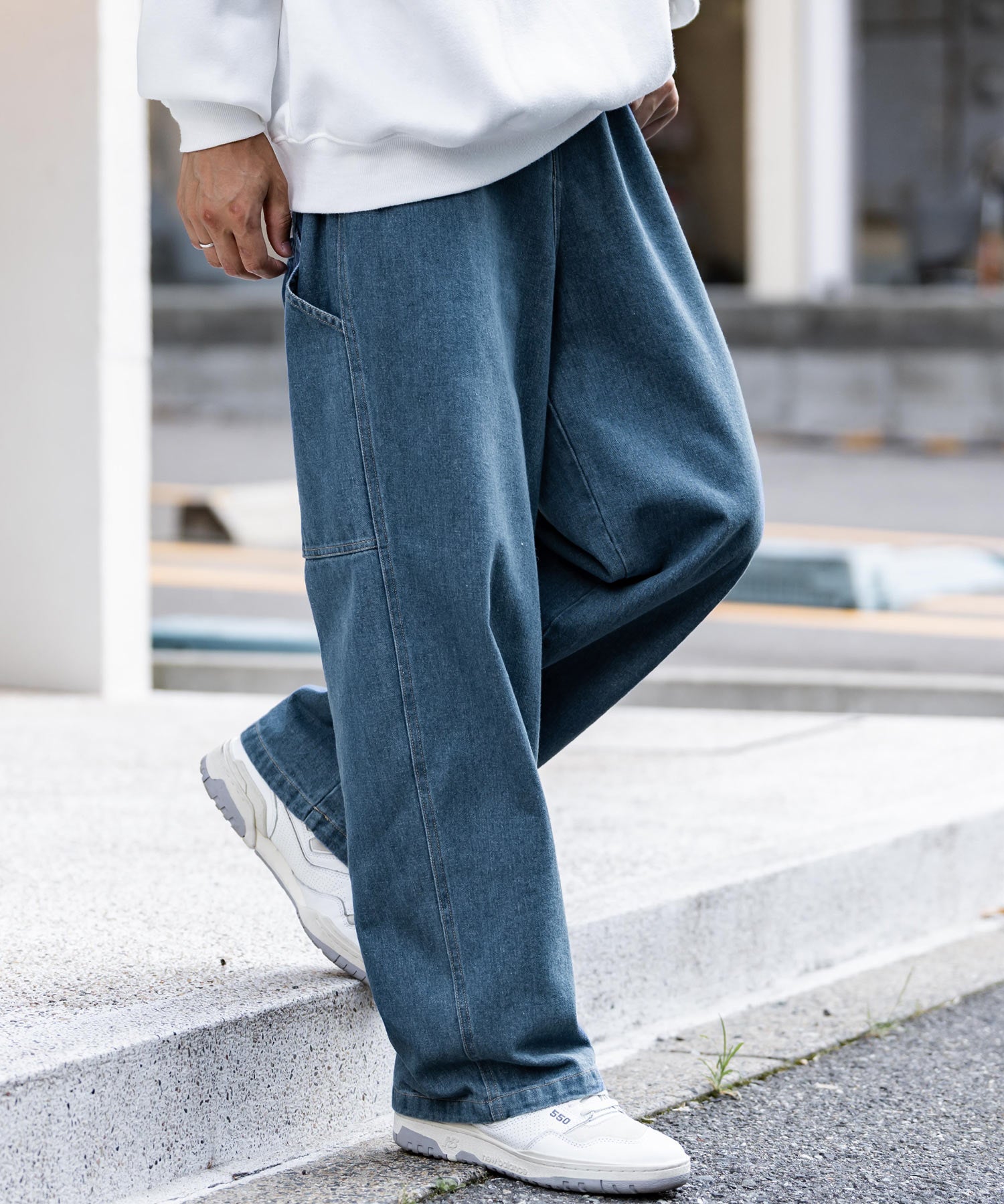 ロッキーモンロー Rocky Monroe KANGOL 別注 コラボ ペインターパンツ ワイドデニム ツイル メンズ テーパード リラックス ワンポイント ロゴ ケミカル ヴィンテージ 14631 （ワンウォッシュ） ワンウォッシュ
