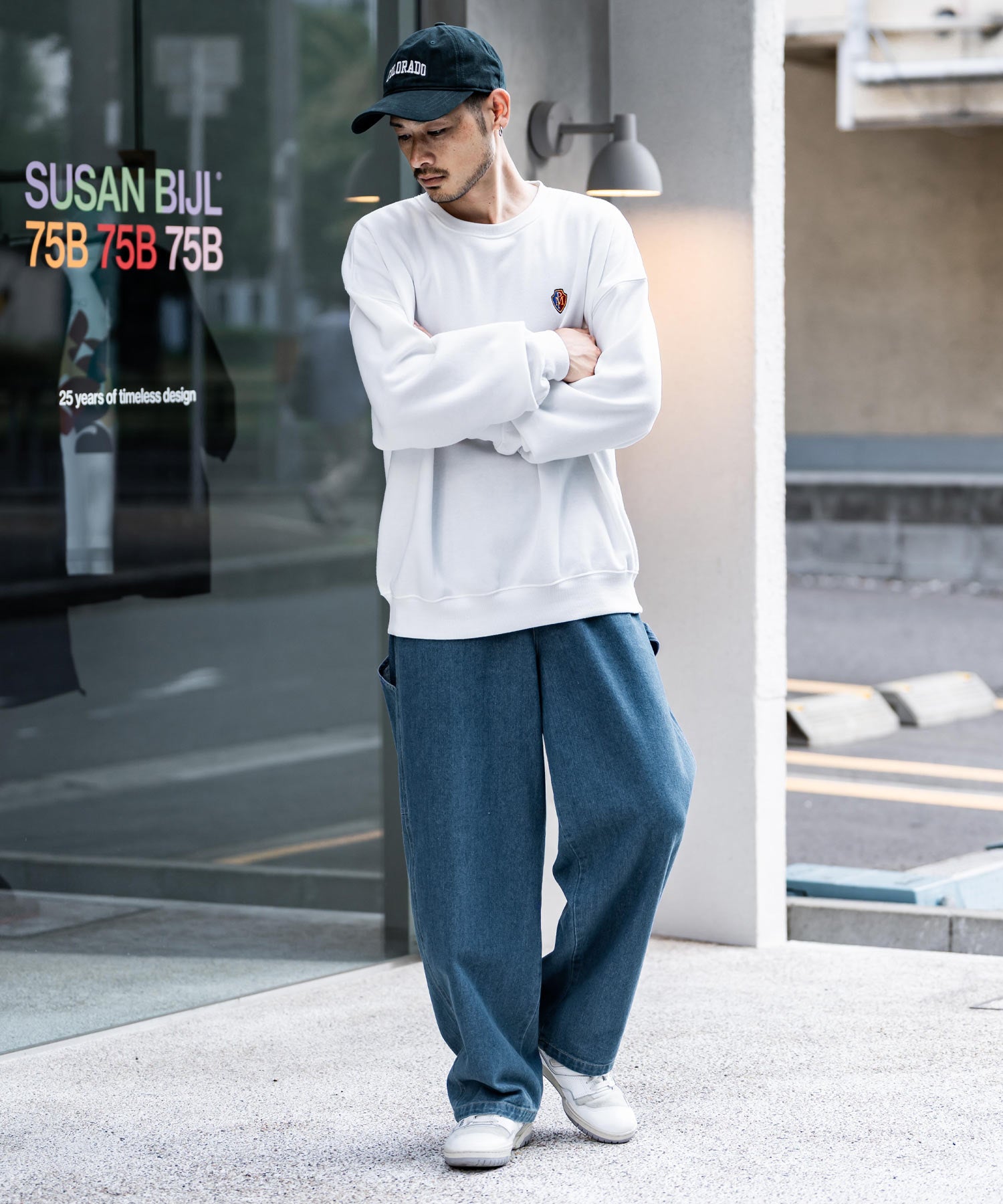ロッキーモンロー Rocky Monroe KANGOL 別注 コラボ ペインターパンツ ワイドデニム ツイル メンズ テーパード リラックス ワンポイント ロゴ ケミカル ヴィンテージ 14631 （ワンウォッシュ） ワンウォッシュ