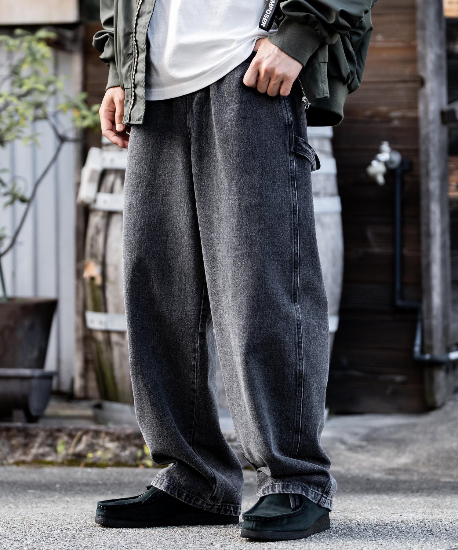 ロッキーモンロー Rocky Monroe KANGOL 別注 コラボ ペインターパンツ ワイドデニム ツイル メンズ テーパード リラックス ワンポイント ロゴ ケミカル ヴィンテージ 14631 （ワンウォッシュ） ワンウォッシュ
