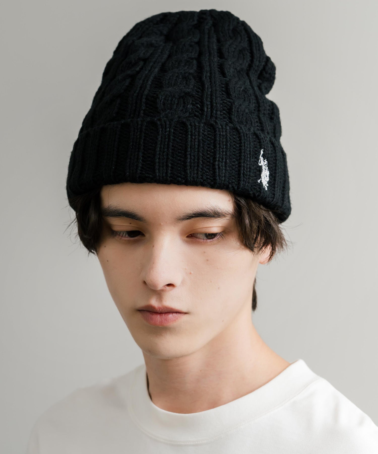 ロッキーモンロー Rocky Monroe ニット帽 ビニー メンズ レディース ニットキャップ 帽子 ケーブル編み 無地 ロゴ刺繍 スノボー 保温性  U.S. POLO ASSN.  14863 （11.アイボリー） 11.アイボリー