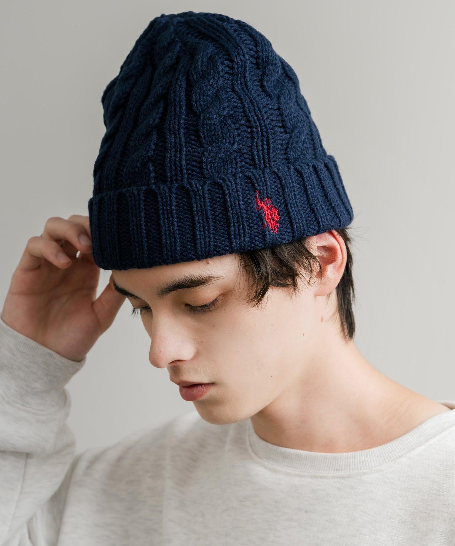 ロッキーモンロー Rocky Monroe ニット帽 ビニー メンズ レディース ニットキャップ 帽子 ケーブル編み 無地 ロゴ刺繍 スノボー 保温性  U.S. POLO ASSN.  14863 （11.アイボリー） 11.アイボリー
