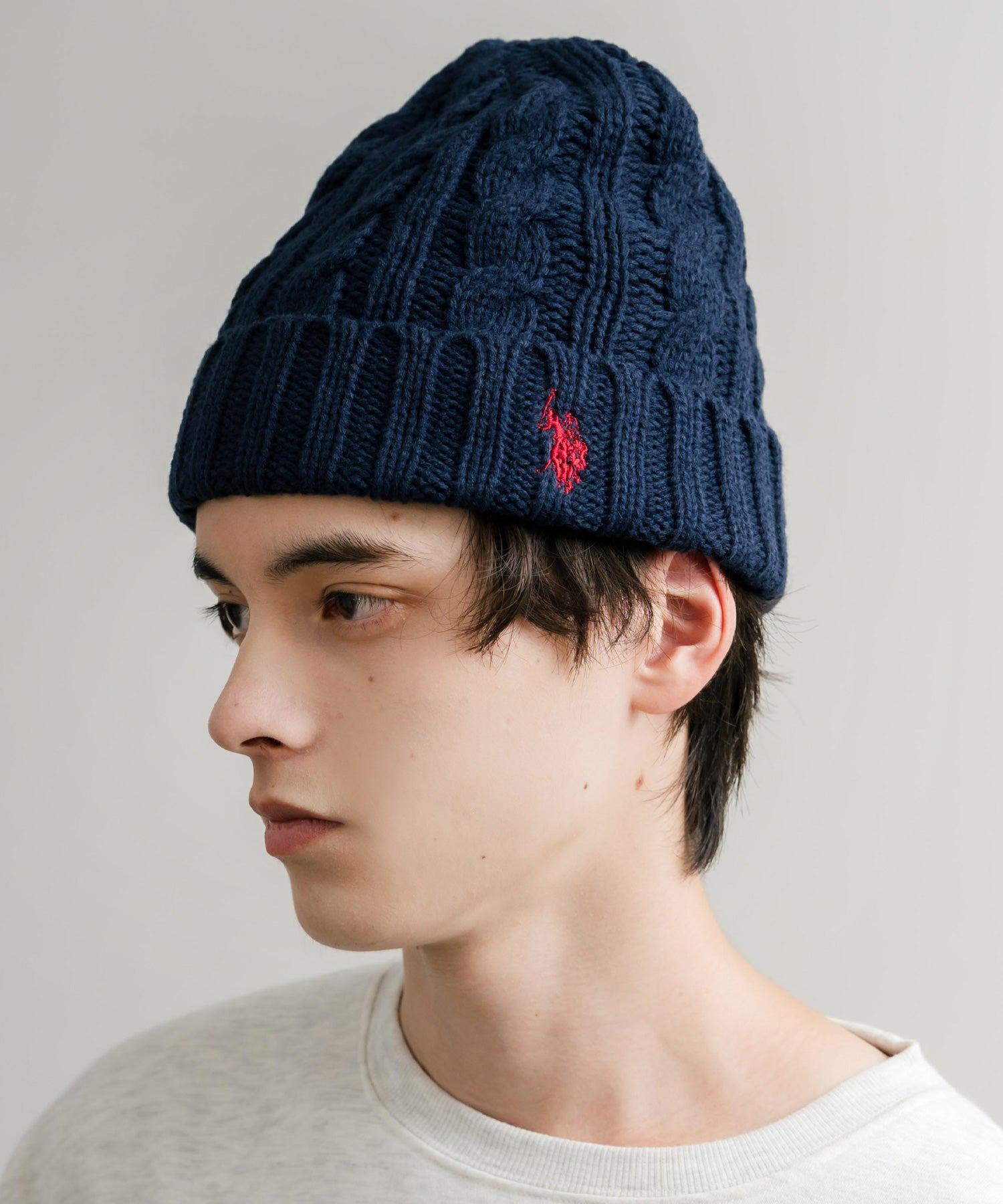 ロッキーモンロー Rocky Monroe ニット帽 ビニー メンズ レディース ニットキャップ 帽子 ケーブル編み 無地 ロゴ刺繍 スノボー 保温性  U.S. POLO ASSN.  14863 （11.アイボリー） 11.アイボリー