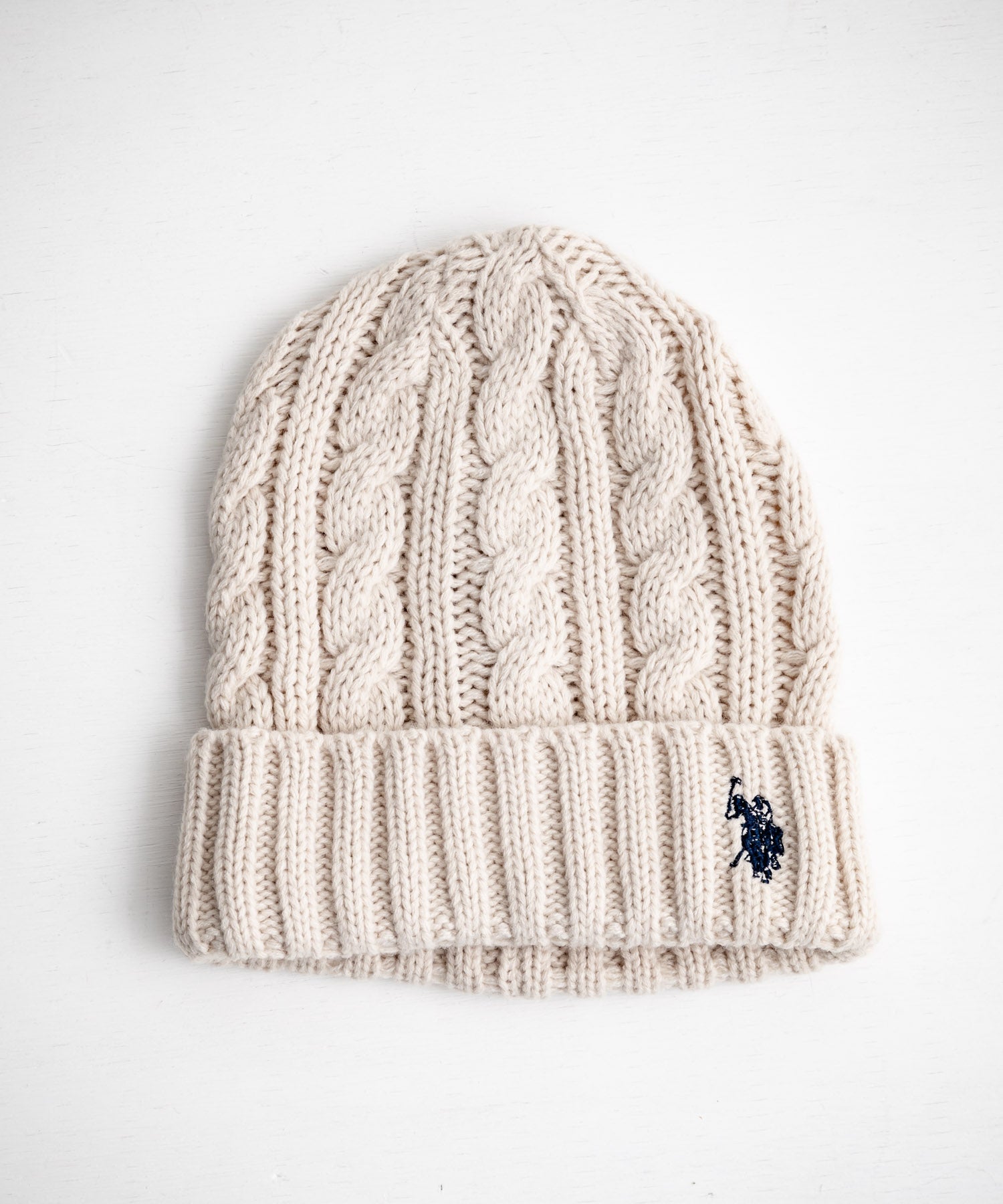 ロッキーモンロー Rocky Monroe ニット帽 ビニー メンズ レディース ニットキャップ 帽子 ケーブル編み 無地 ロゴ刺繍 スノボー 保温性  U.S. POLO ASSN.  14863 （11.アイボリー） 11.アイボリー