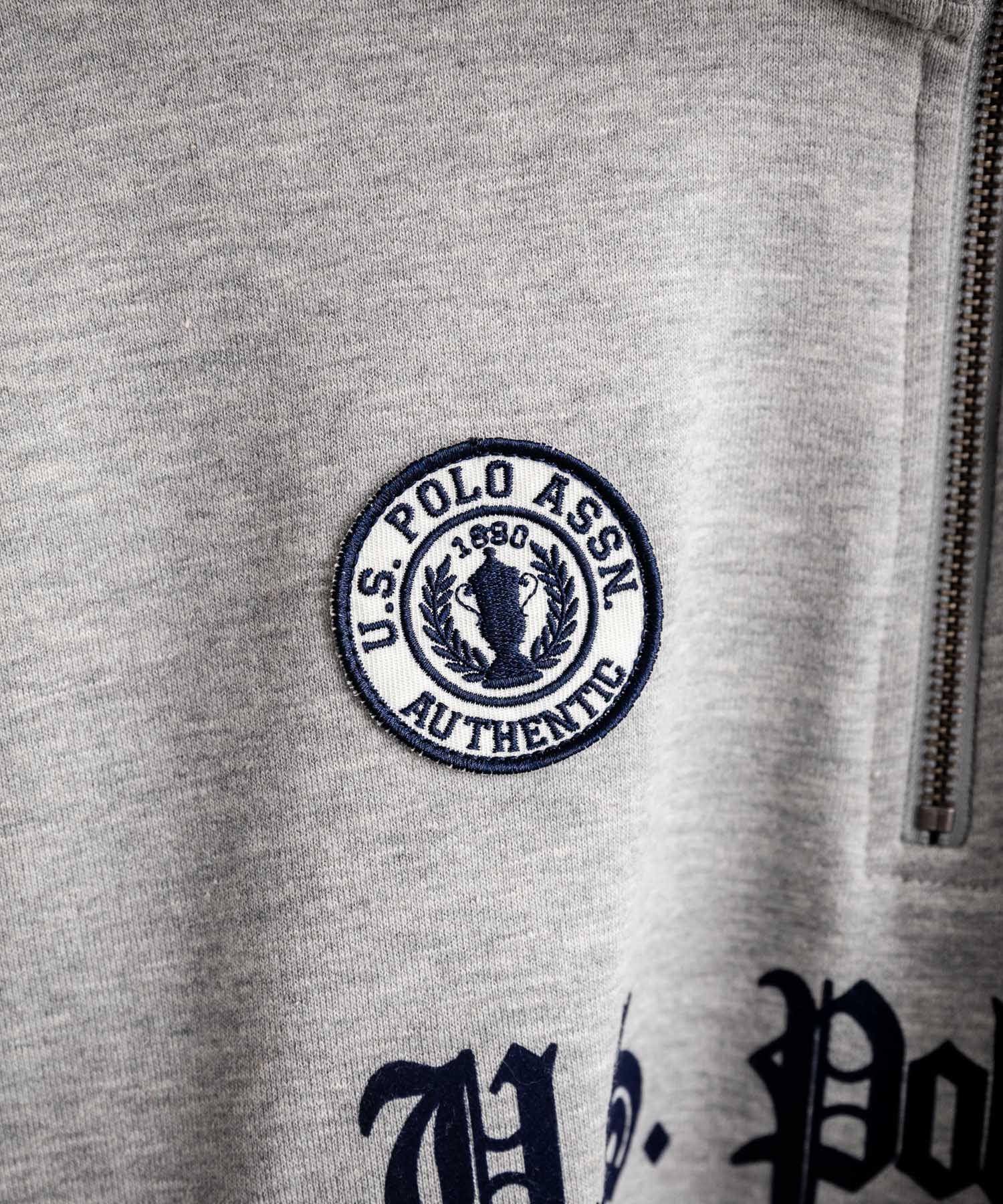 ロッキーモンロー Rocky Monroe スウェット トレーナー 長袖 ハーフジップ メンズ レディース 袖ライン ワッペン ロゴ刺繍 裏毛 スポーティー U.S. POLO ASSN.  14862 （12.オートミール） 12.オートミール