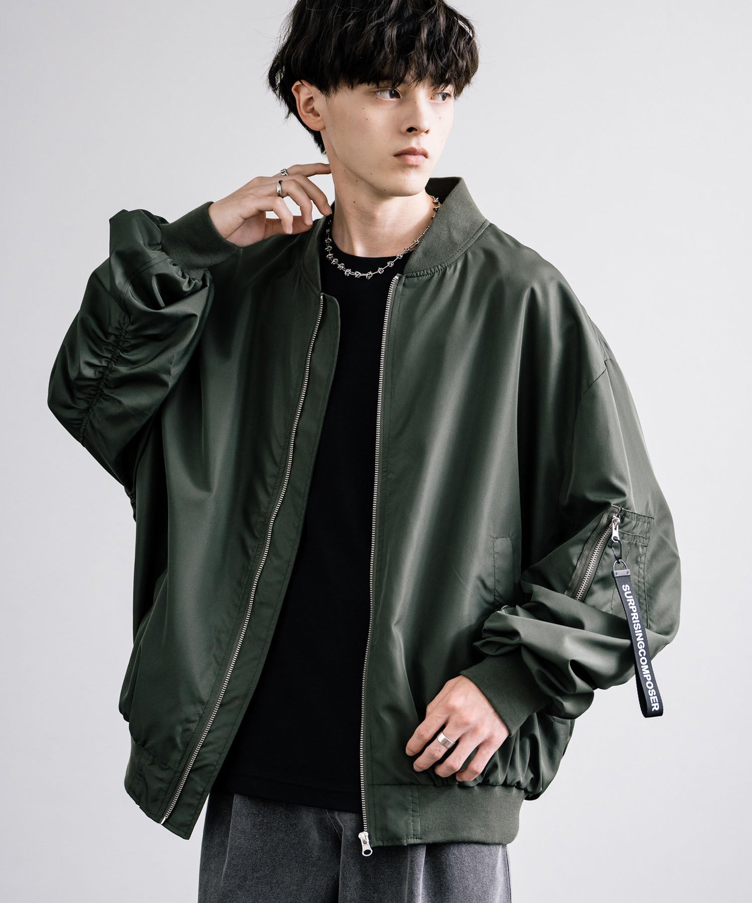 ロッキーモンロー Rocky Monroe MA-1 フライトジャケット ブルゾン メンズ レディース ライトアウター オーバーサイズ ビッグシルエット バルーンスリーブ  撥水 DEWSPO 14533 （カーキ） カーキ