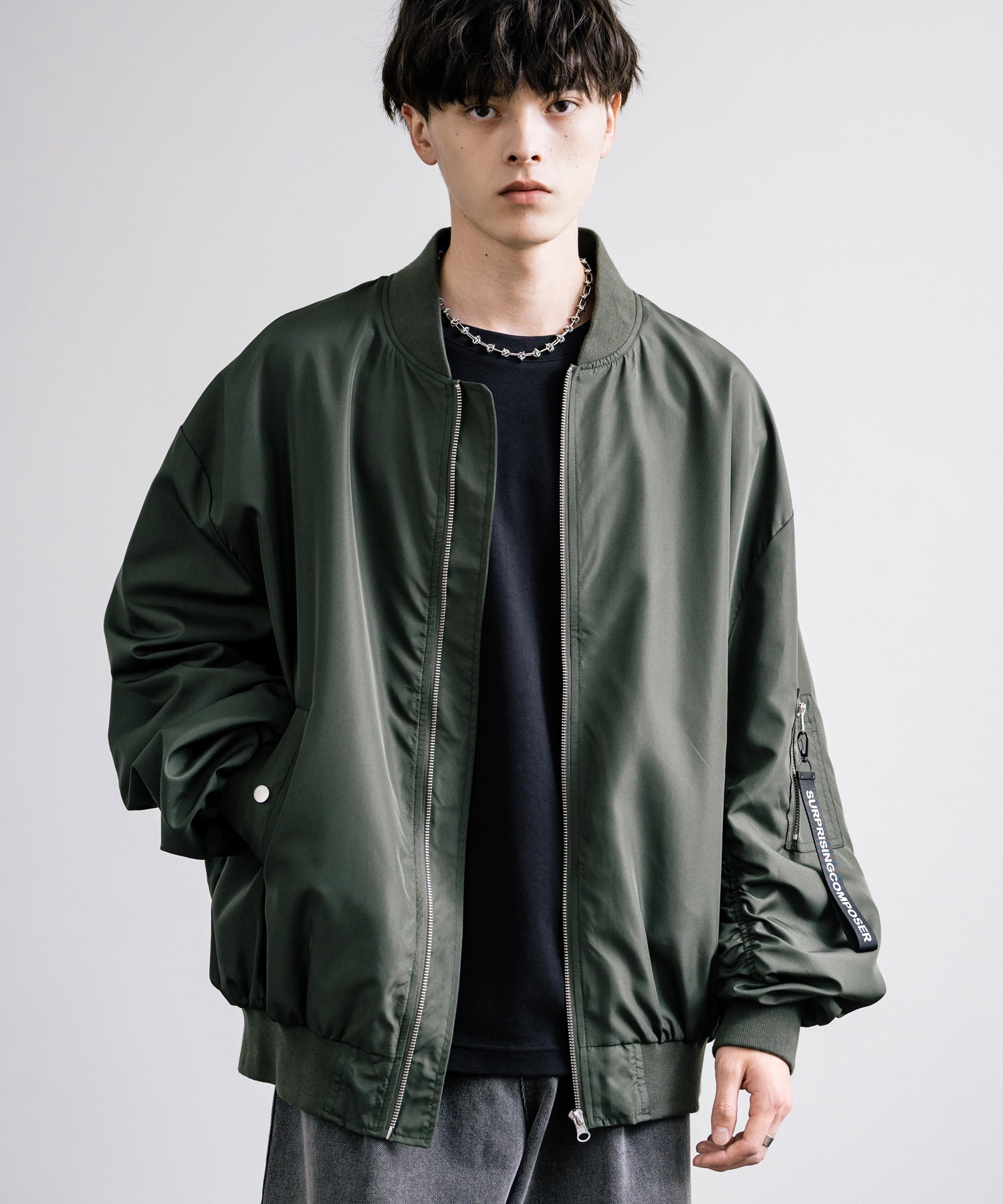 ロッキーモンロー Rocky Monroe MA-1 フライトジャケット ブルゾン メンズ レディース ライトアウター オーバーサイズ ビッグシルエット バルーンスリーブ  撥水 DEWSPO 14533 （カーキ） カーキ