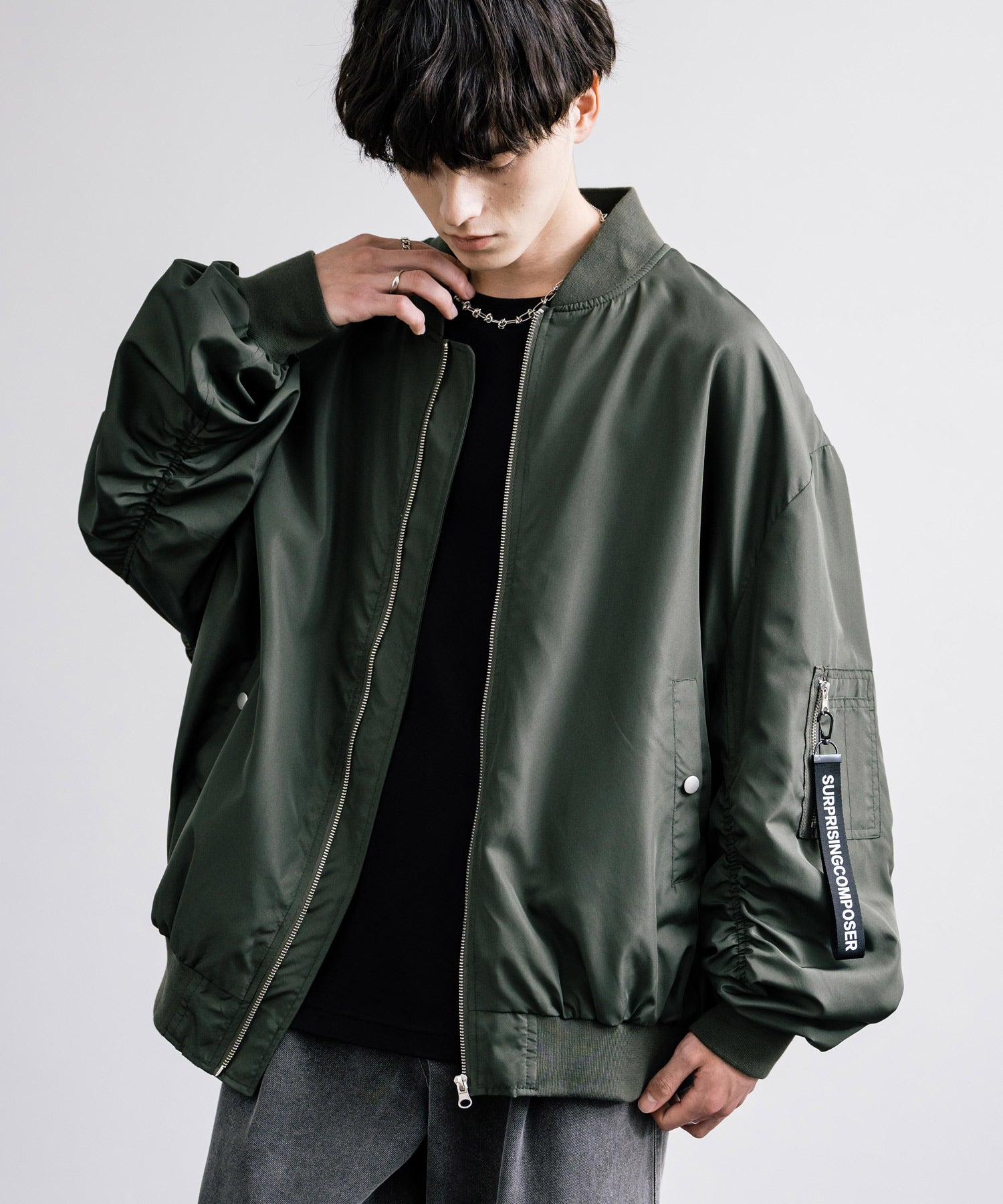 ロッキーモンロー Rocky Monroe MA-1 フライトジャケット ブルゾン メンズ レディース ライトアウター オーバーサイズ ビッグシルエット バルーンスリーブ  撥水 DEWSPO 14533 （カーキ） カーキ