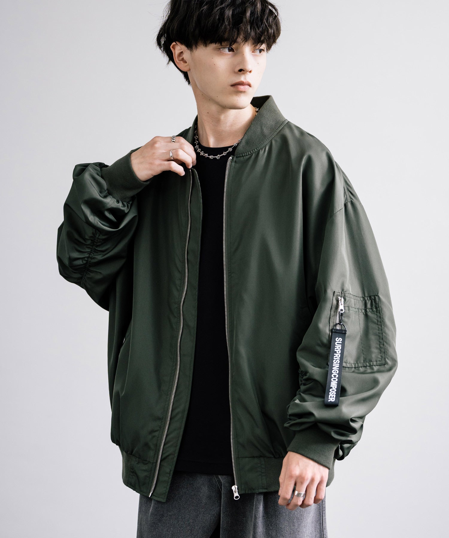 ロッキーモンロー Rocky Monroe MA-1 フライトジャケット ブルゾン メンズ レディース ライトアウター オーバーサイズ ビッグシルエット バルーンスリーブ  撥水 DEWSPO 14533 （カーキ） カーキ