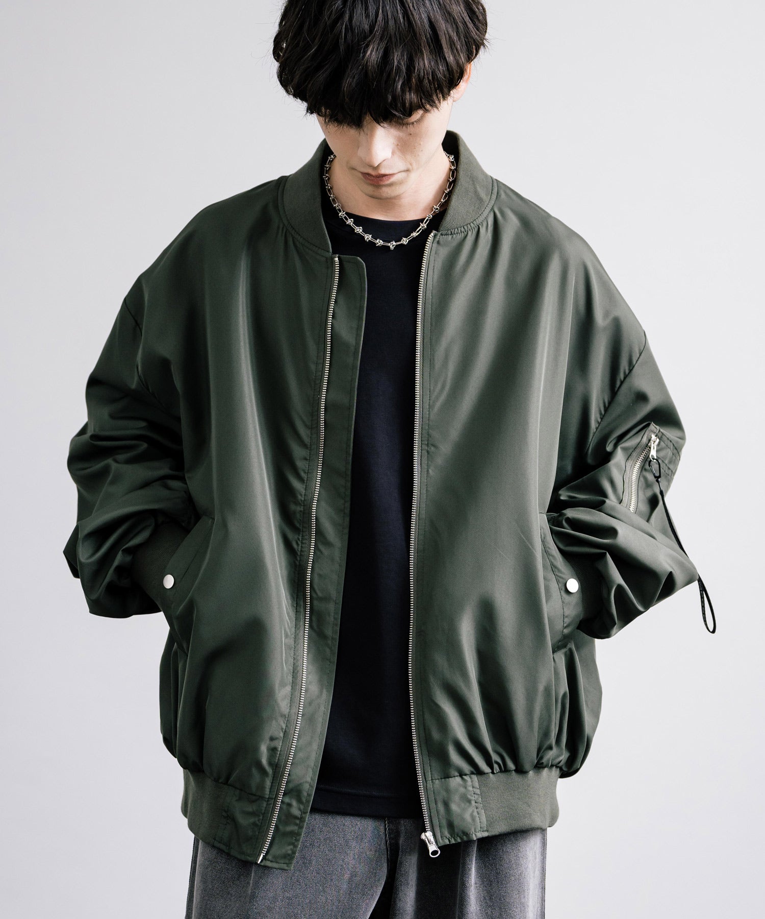 ロッキーモンロー Rocky Monroe MA-1 フライトジャケット ブルゾン メンズ レディース ライトアウター オーバーサイズ ビッグシルエット バルーンスリーブ  撥水 DEWSPO 14533 （カーキ） カーキ