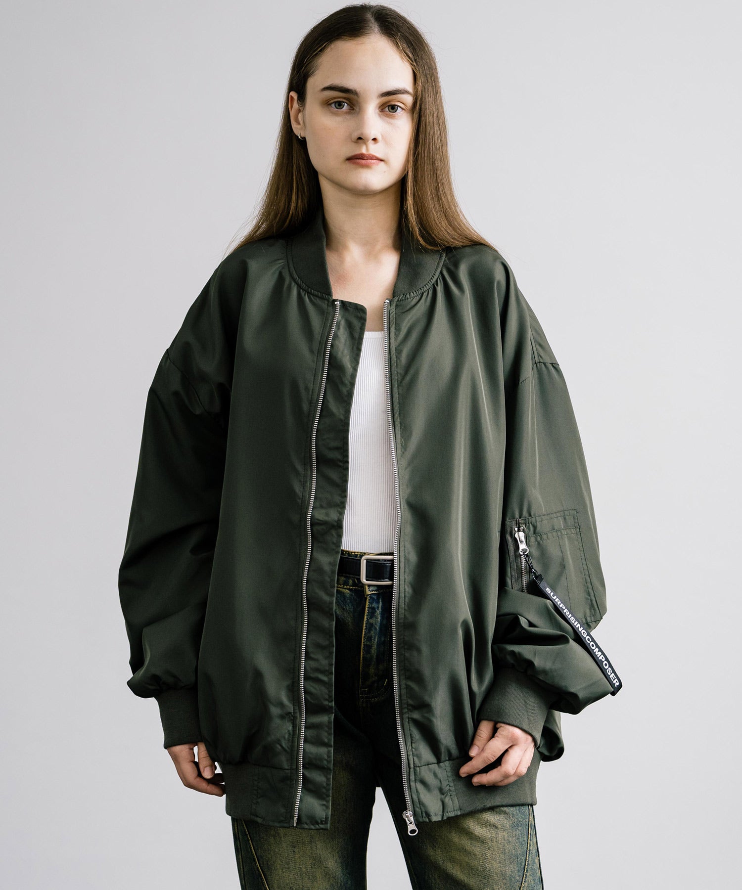 ロッキーモンロー Rocky Monroe MA-1 フライトジャケット ブルゾン メンズ レディース ライトアウター オーバーサイズ ビッグシルエット バルーンスリーブ  撥水 DEWSPO 14533 （カーキ） カーキ