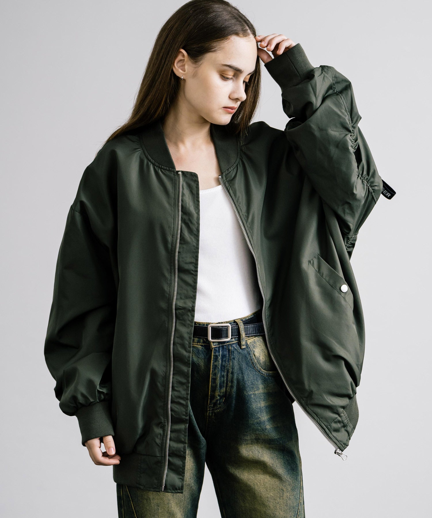ロッキーモンロー Rocky Monroe MA-1 フライトジャケット ブルゾン メンズ レディース ライトアウター オーバーサイズ ビッグシルエット バルーンスリーブ  撥水 DEWSPO 14533 （カーキ） カーキ