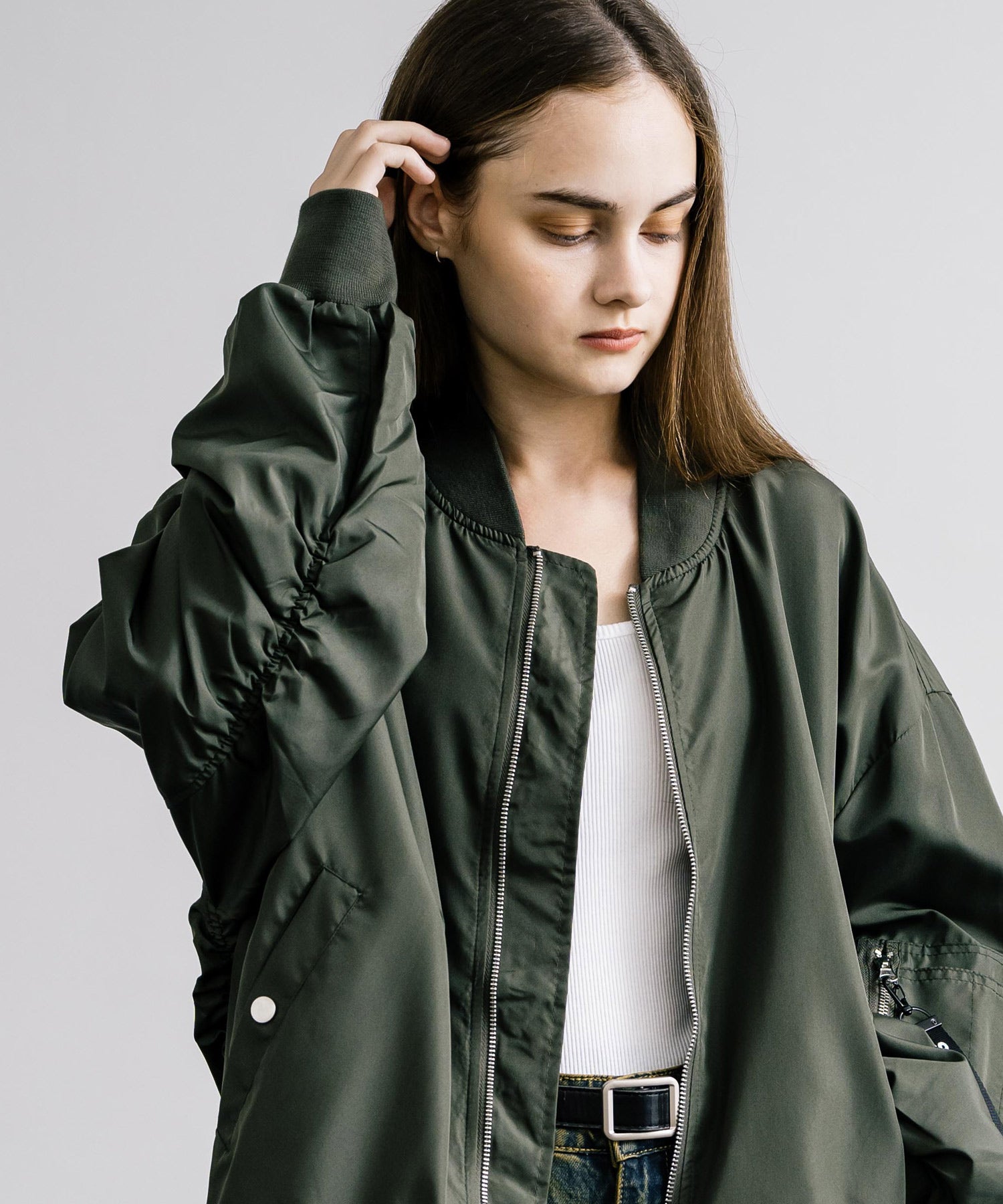 ロッキーモンロー Rocky Monroe MA-1 フライトジャケット ブルゾン メンズ レディース ライトアウター オーバーサイズ ビッグシルエット バルーンスリーブ  撥水 DEWSPO 14533 （カーキ） カーキ