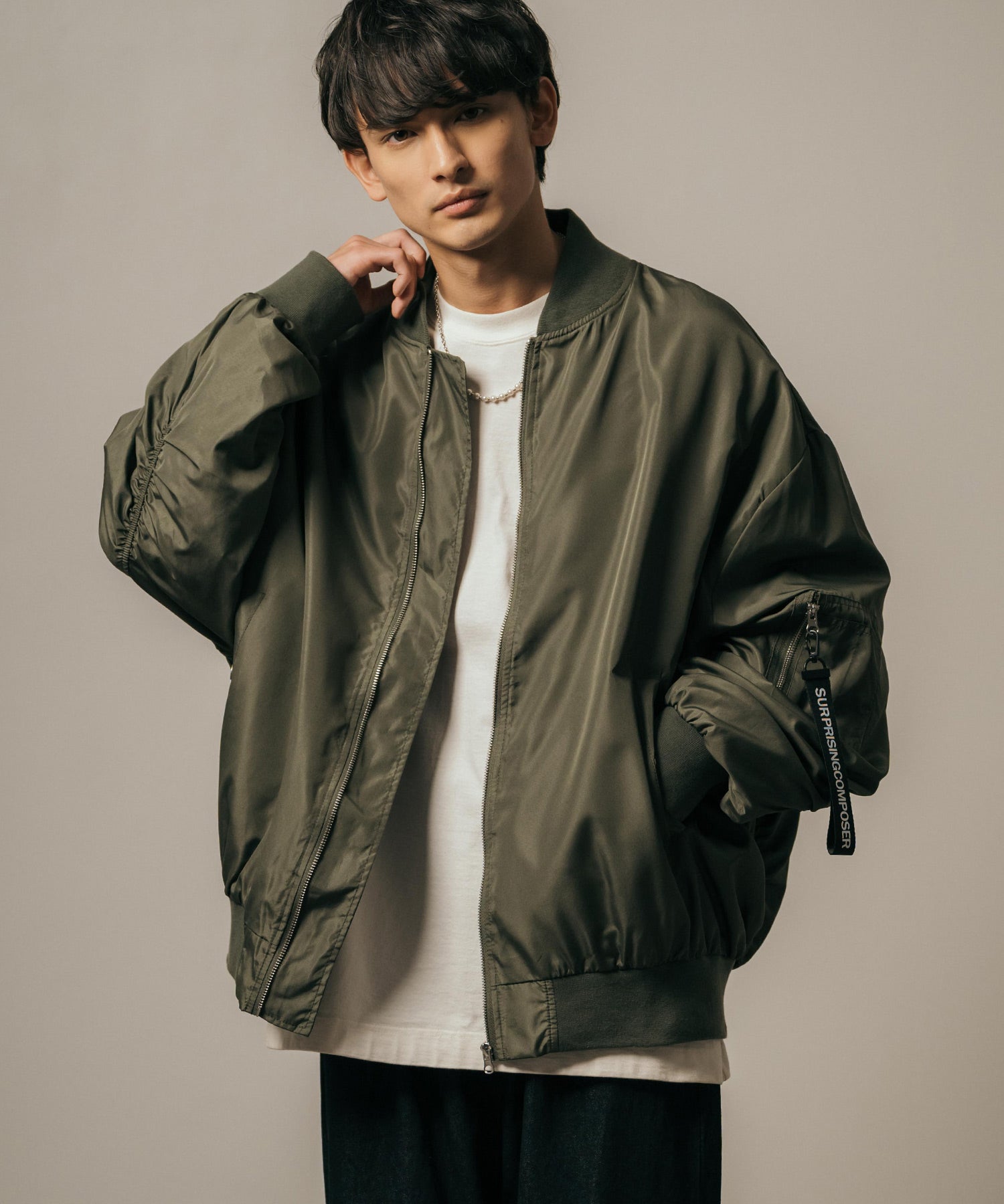 ロッキーモンロー Rocky Monroe MA-1 フライトジャケット ブルゾン メンズ レディース ライトアウター オーバーサイズ ビッグシルエット バルーンスリーブ  撥水 DEWSPO 14533 （カーキ） カーキ