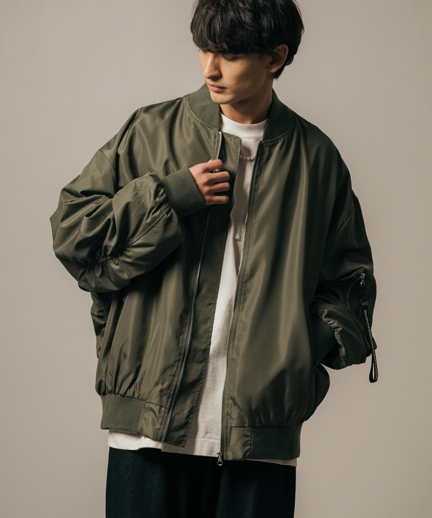 ロッキーモンロー Rocky Monroe MA-1 フライトジャケット ブルゾン メンズ レディース ライトアウター オーバーサイズ ビッグシルエット バルーンスリーブ  撥水 DEWSPO 14533 （カーキ） カーキ