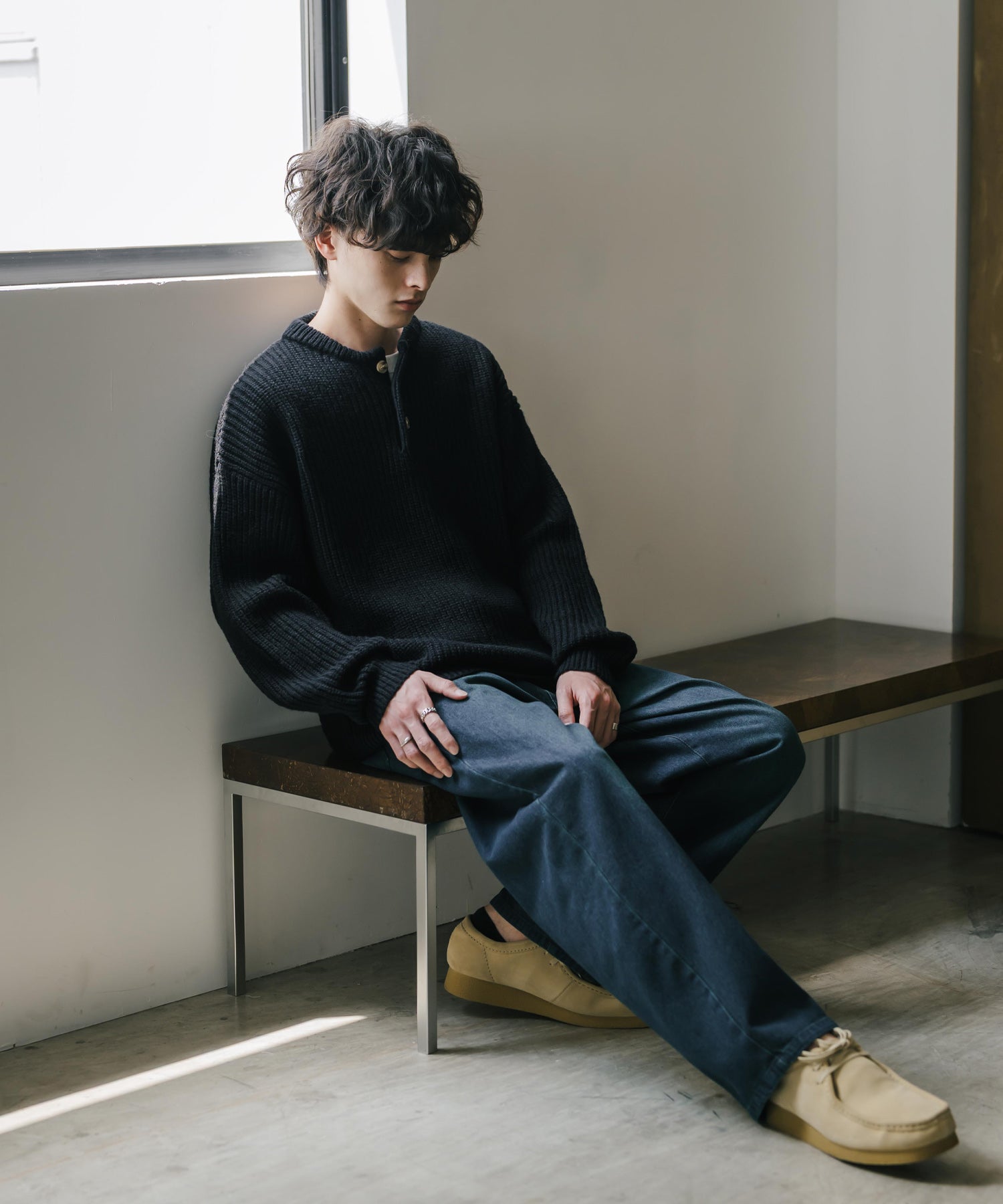ロッキーモンロー Rocky Monroe ニット セーター 無地 長袖 メンズ レディース 畦編み オーバーサイズ ボリュームニット ヘンリーネック カジュアル きれいめ ウォッシャブル 14554 （オフ） オフ