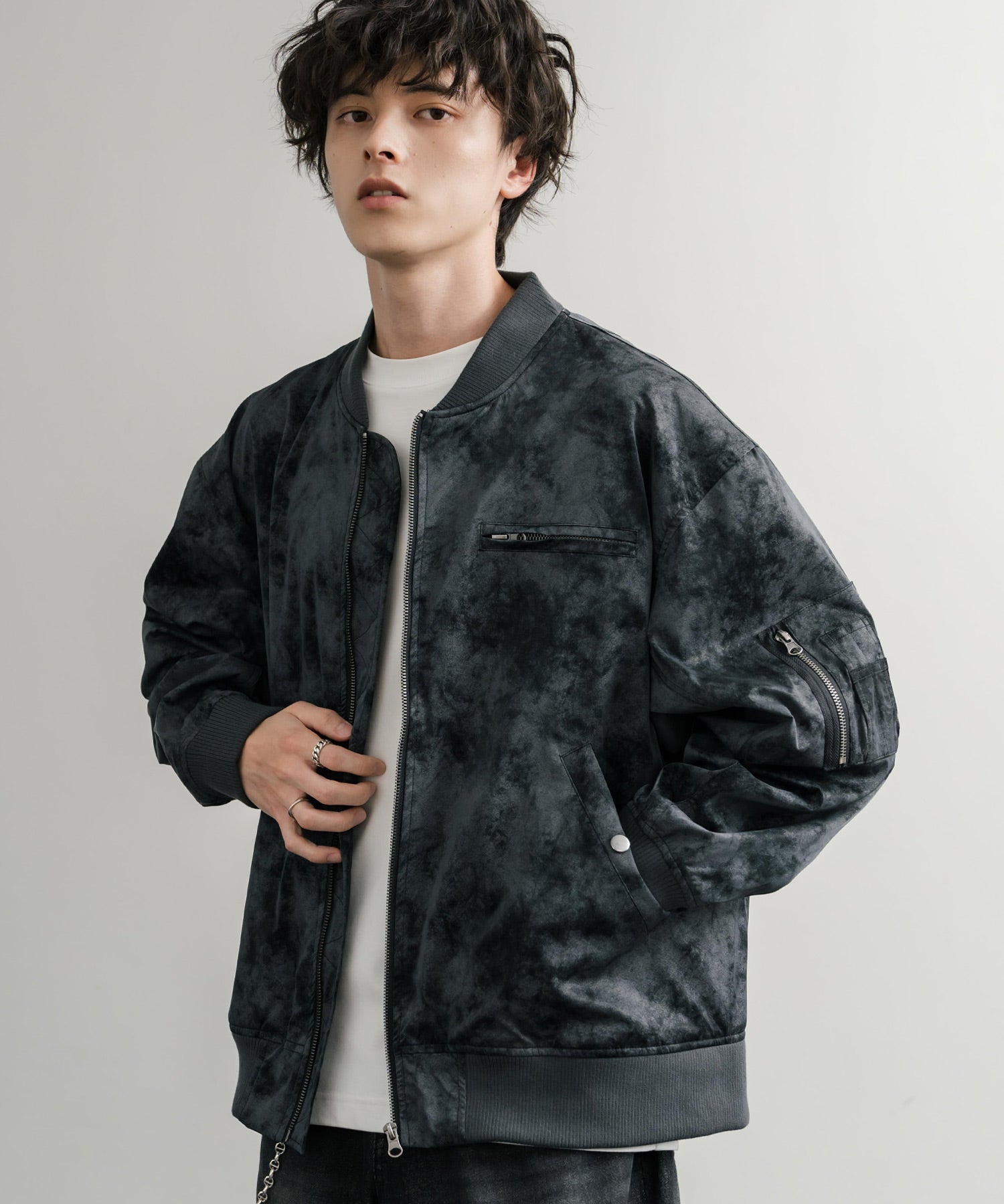 ロッキーモンロー Rocky Monroe ブルゾン フライトジャケット MA-1 メンズ レディース ライダース アウター ミリタリー 合成皮革 PU オーバーサイズ ヴィンテージ 古着 14685 （ブラック） ブラック