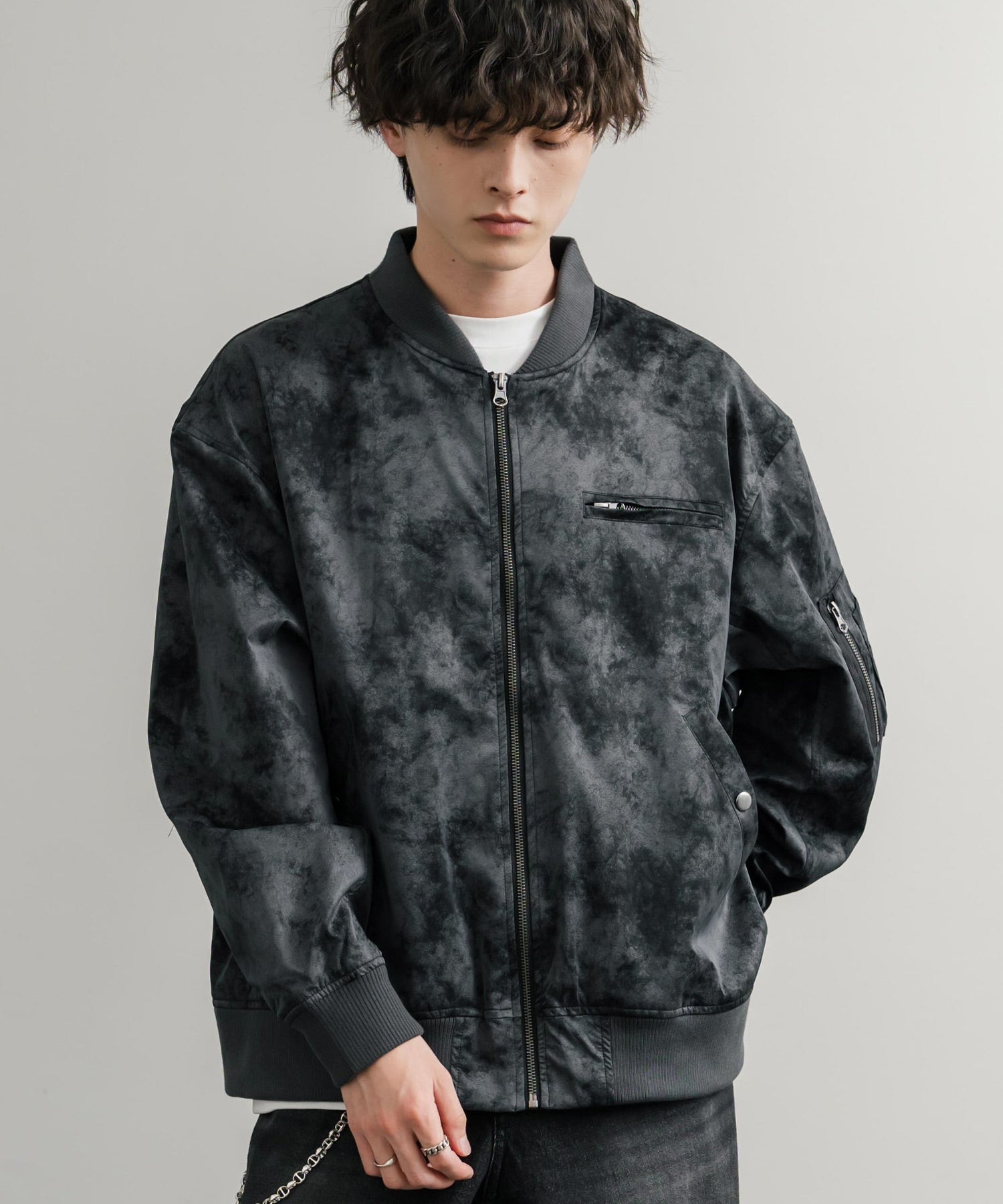 ロッキーモンロー Rocky Monroe ブルゾン フライトジャケット MA-1 メンズ レディース ライダース アウター ミリタリー 合成皮革 PU オーバーサイズ ヴィンテージ 古着 14685 （ブラック） ブラック