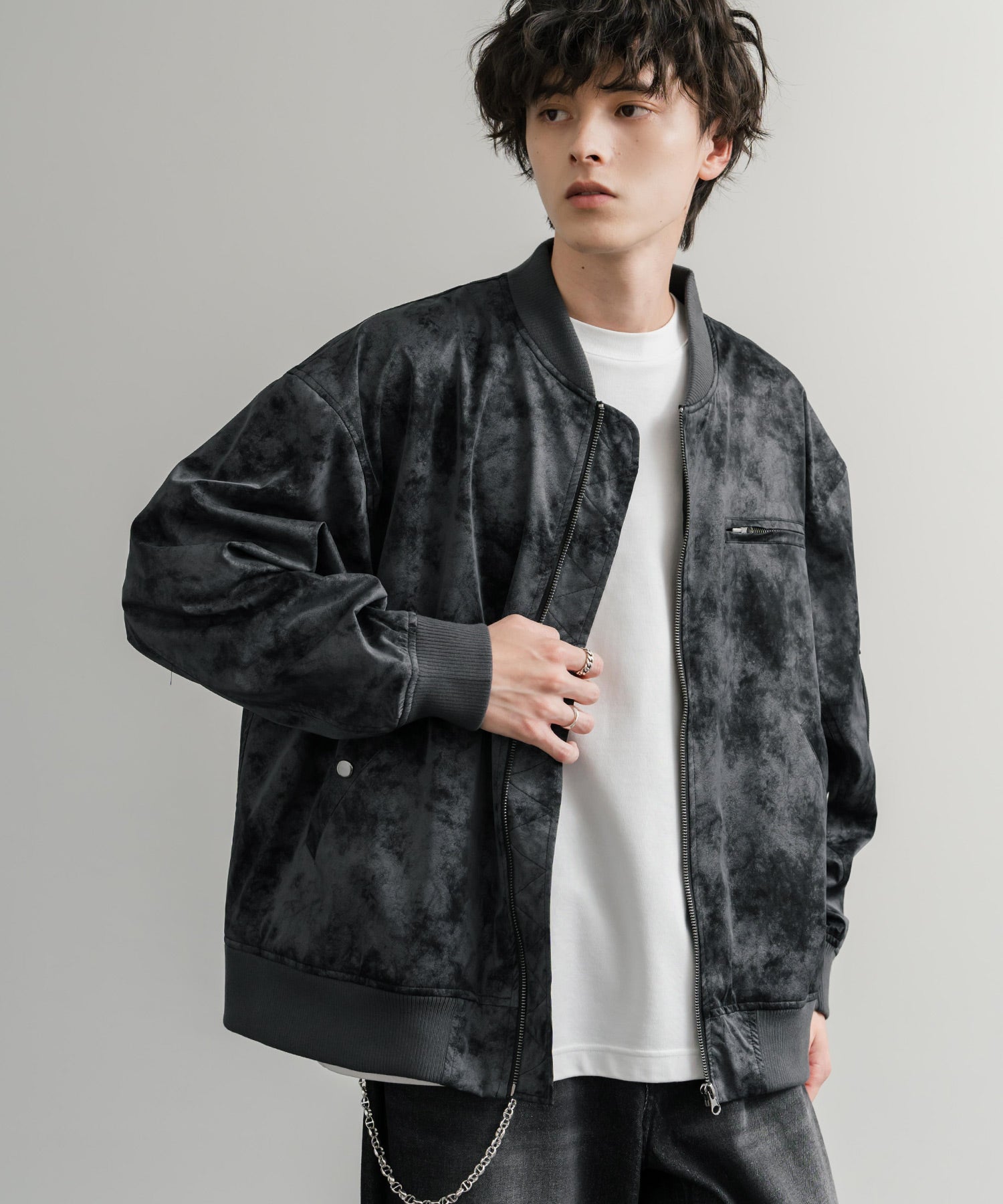 ロッキーモンロー Rocky Monroe ブルゾン フライトジャケット MA-1 メンズ レディース ライダース アウター ミリタリー 合成皮革 PU オーバーサイズ ヴィンテージ 古着 14685 （ブラック） ブラック